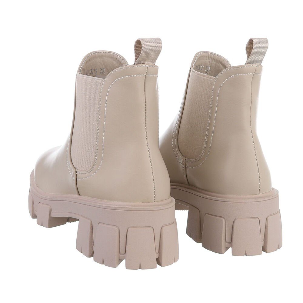 Ital-Design Damen Chelsea Freizeit Plateaustiefelette (80951262) Blockabsatz Chelsea Boots in Beige