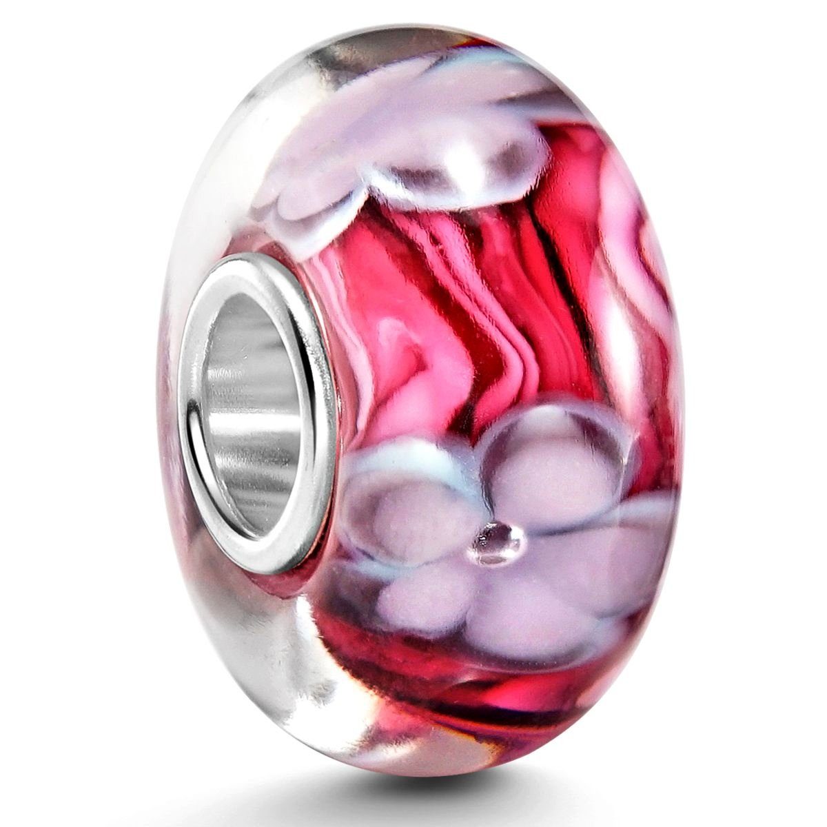 Kern Sterling Lila aus Bead 967, Blumen / Rot Blüten Glasperle Materia 925 Silber Pink