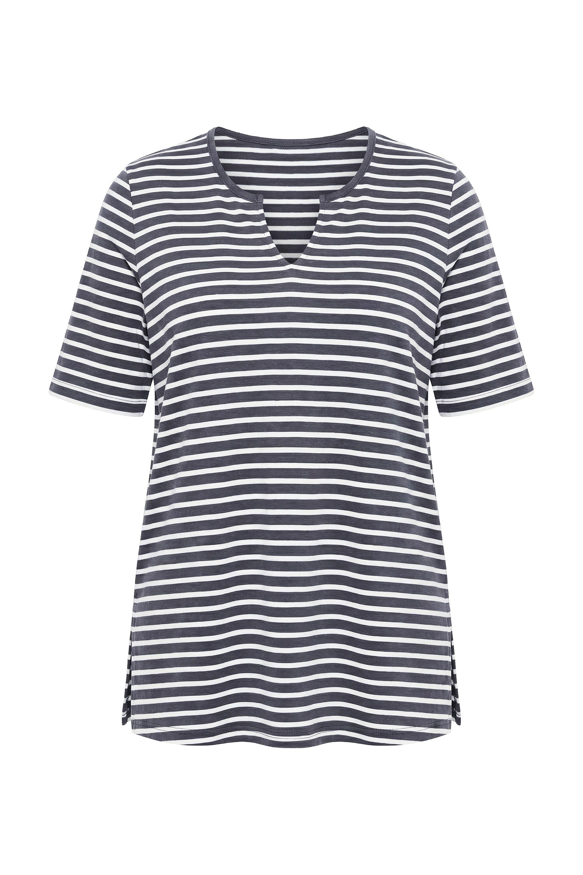 Longshirt Longshirt Ringel A-Linie Rundhals Halbarm