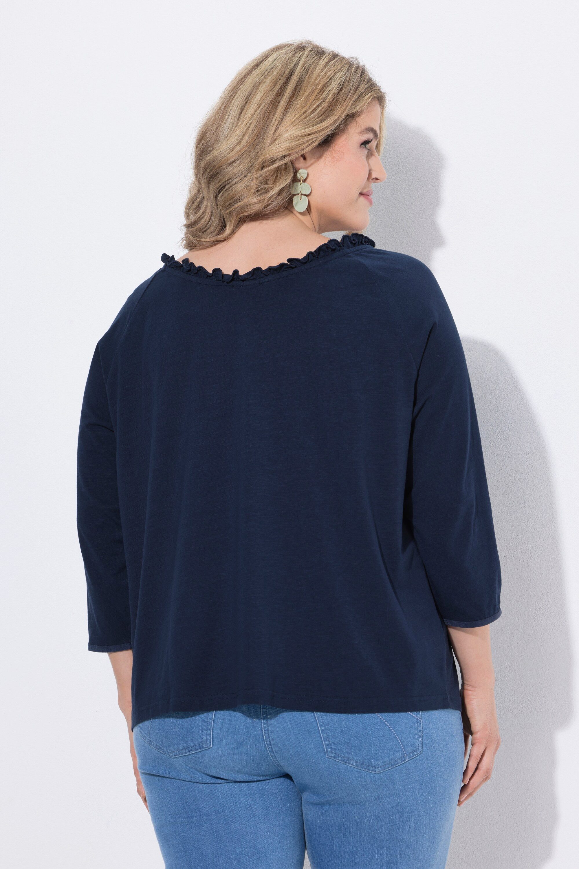 Ulla Popken T-Shirt T-Shirt Carmenausschnitt 3/4-Arm Biobaumwolle