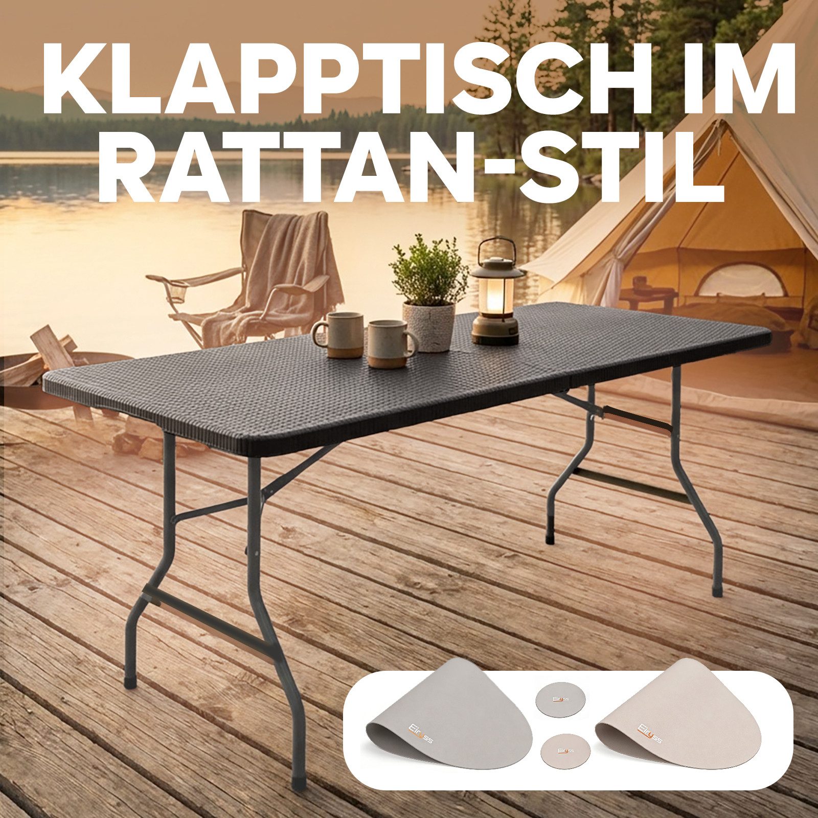 Eiryss Klapptisch 180x74 cm Tragbar Klappbar Gartentisch, Bis 150 kg, für 8-10 Personen (1), Campingtisch Partytisch Buffettisch, Witterungsbeständig – Bild 2 von 5