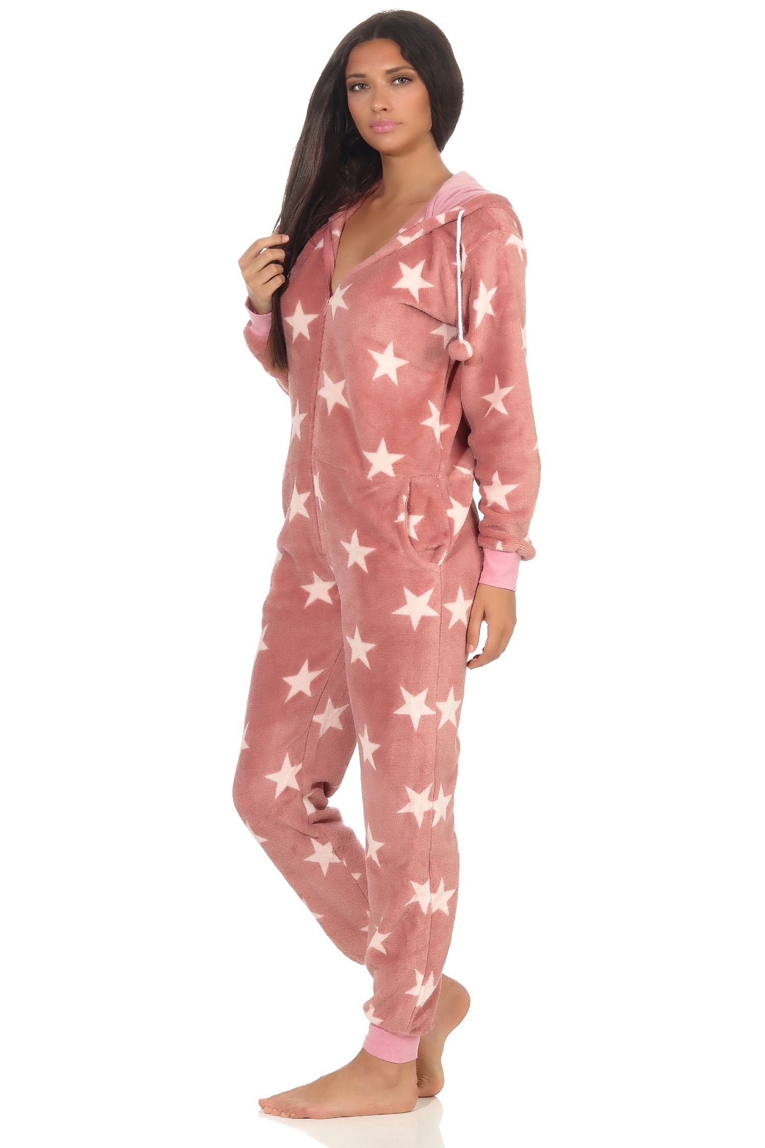 Normann Pyjama Damen Schlafanzug Einteiler Jumpsuit Overall Sterneoptik