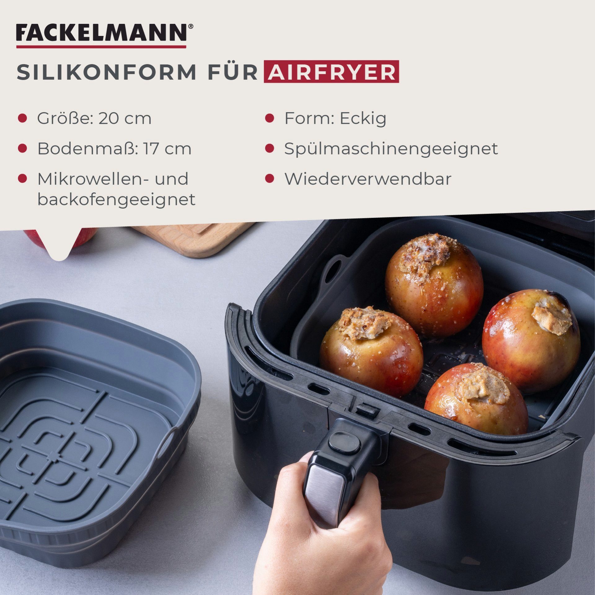 FACKELMANN Silikonform Backform für Heißluftfritteuse, faltbar, gerillter Boden, platzsparend