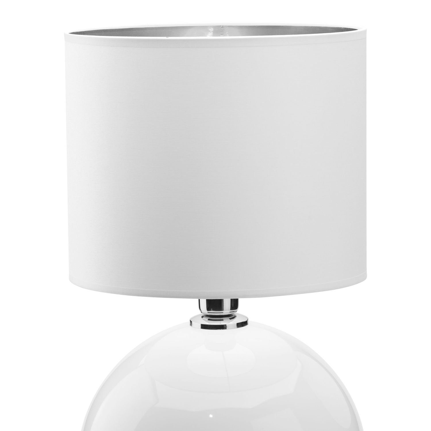 Tischleuchte Glas Weiß Nachttisch Leuchtmittel, Silber Wohnzimmer cm ohne hoch E27 Stoff AMADO, Licht-Erlebnisse 36