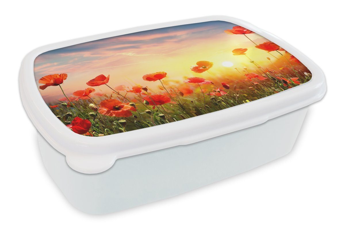 - Brotdose, MuchoWow Frühling und Mohnblumen für Lunchbox (2-tlg), Jungs für Erwachsene, Kinder Farben, und Brotbox - weiß Kunststoff, Mädchen