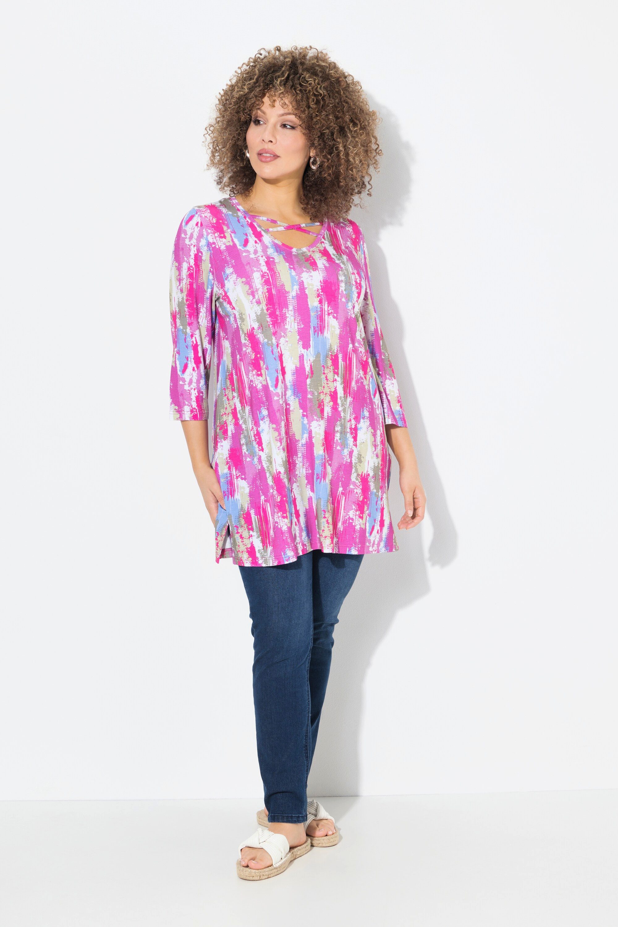 Ulla Popken Longshirt Longshirt A-Linie Zierbänder günstig online kaufen