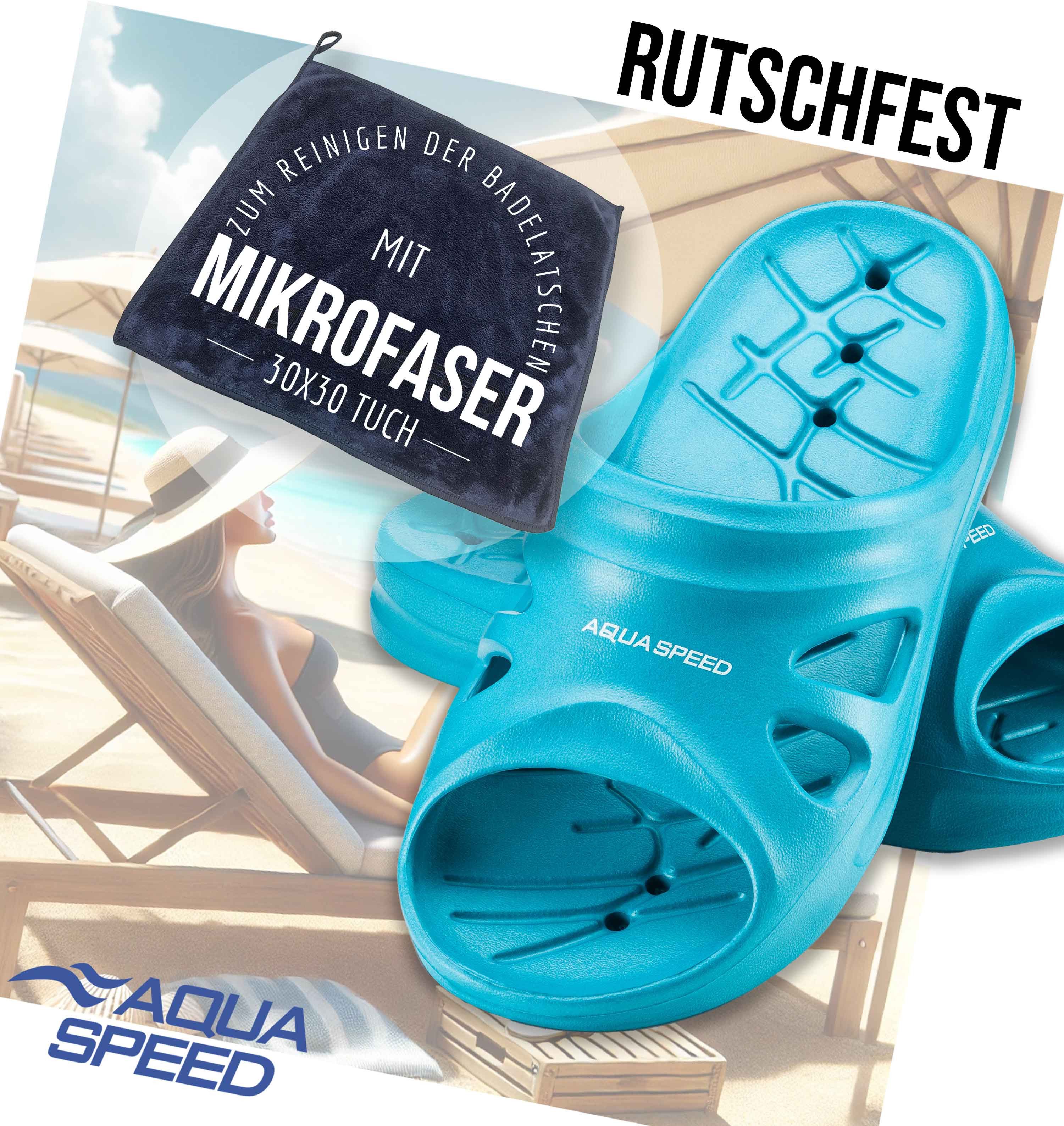Aqua Speed Badelatschen FLORIDA + Mikrofaserhandtuch Damen Herren Kinder Badepantolette – Bild 4 von 5