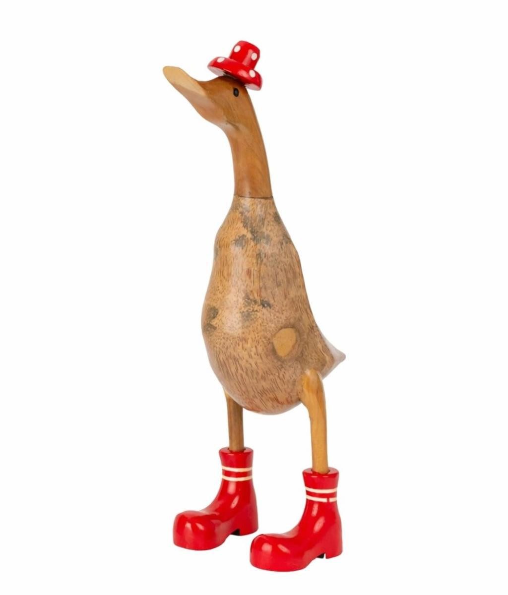 Geschenkestadl Dekofigur Bali Ente Holz Deko 45–48 cm Stiefel oder Badelatschen Farbwahl (Spar-Set, 1 Ente), 2 verschiedene Varianten in jeweils 3 Farben