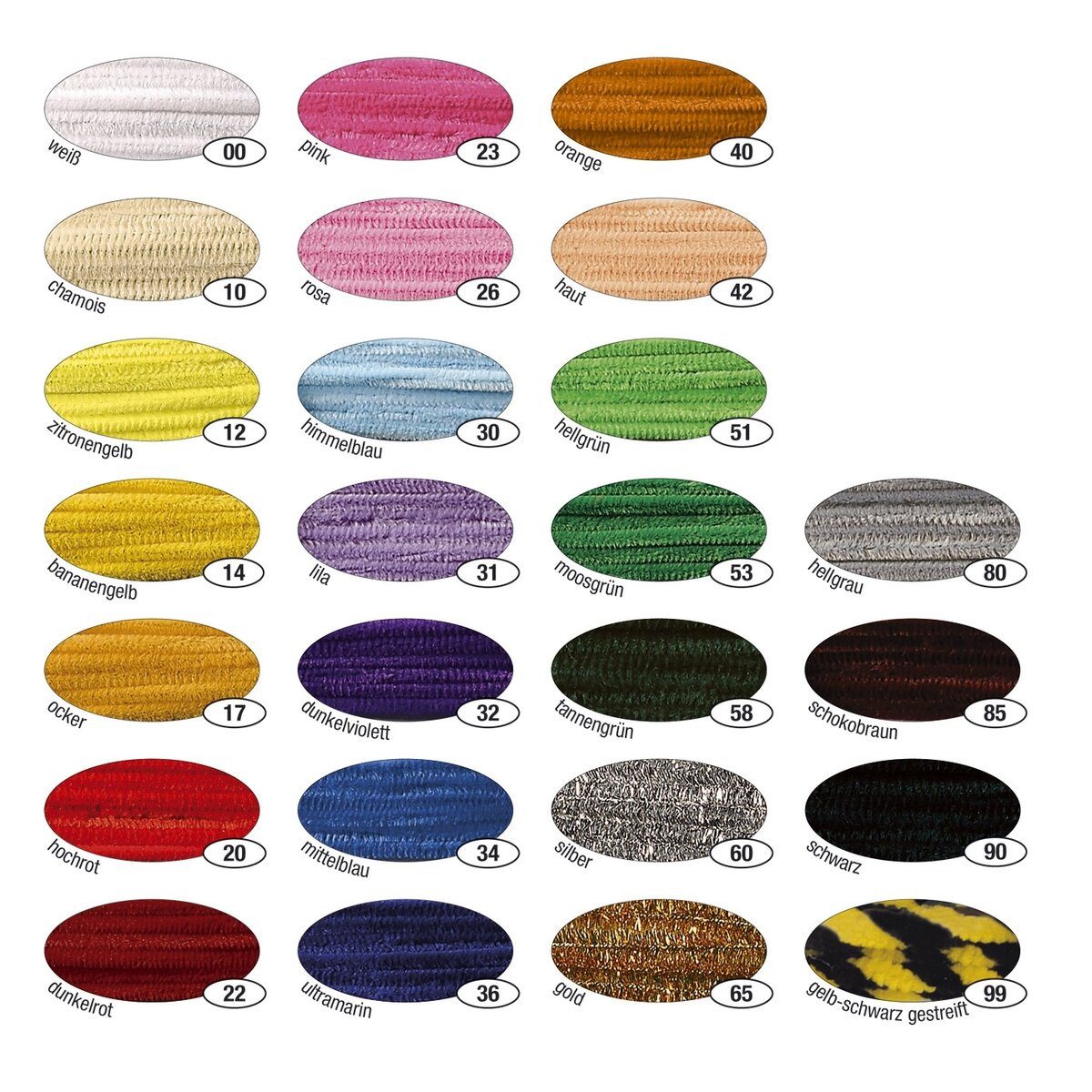 Folia Bastelfilz Chenilledraht - 8 mm 10 Stück weiß.