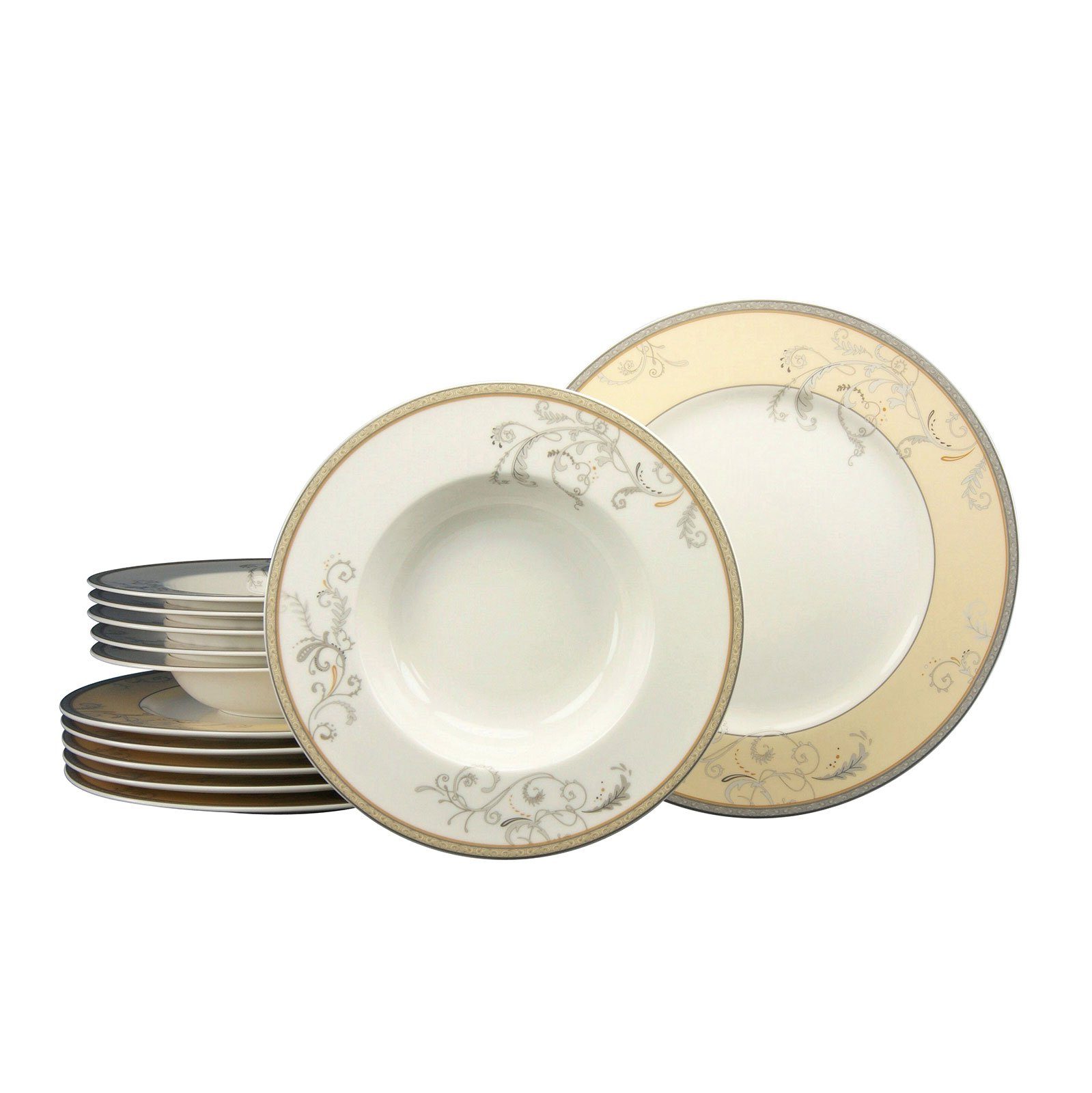 Set, Personen, CreaTable Medici Personen, Villa 12 Geschirr-Set Tafelservice extra Dekor, 6 (12-tlg), Teller Porzellan, Sie 6 Teller Teile, erhalten große luxuriöses für Service,