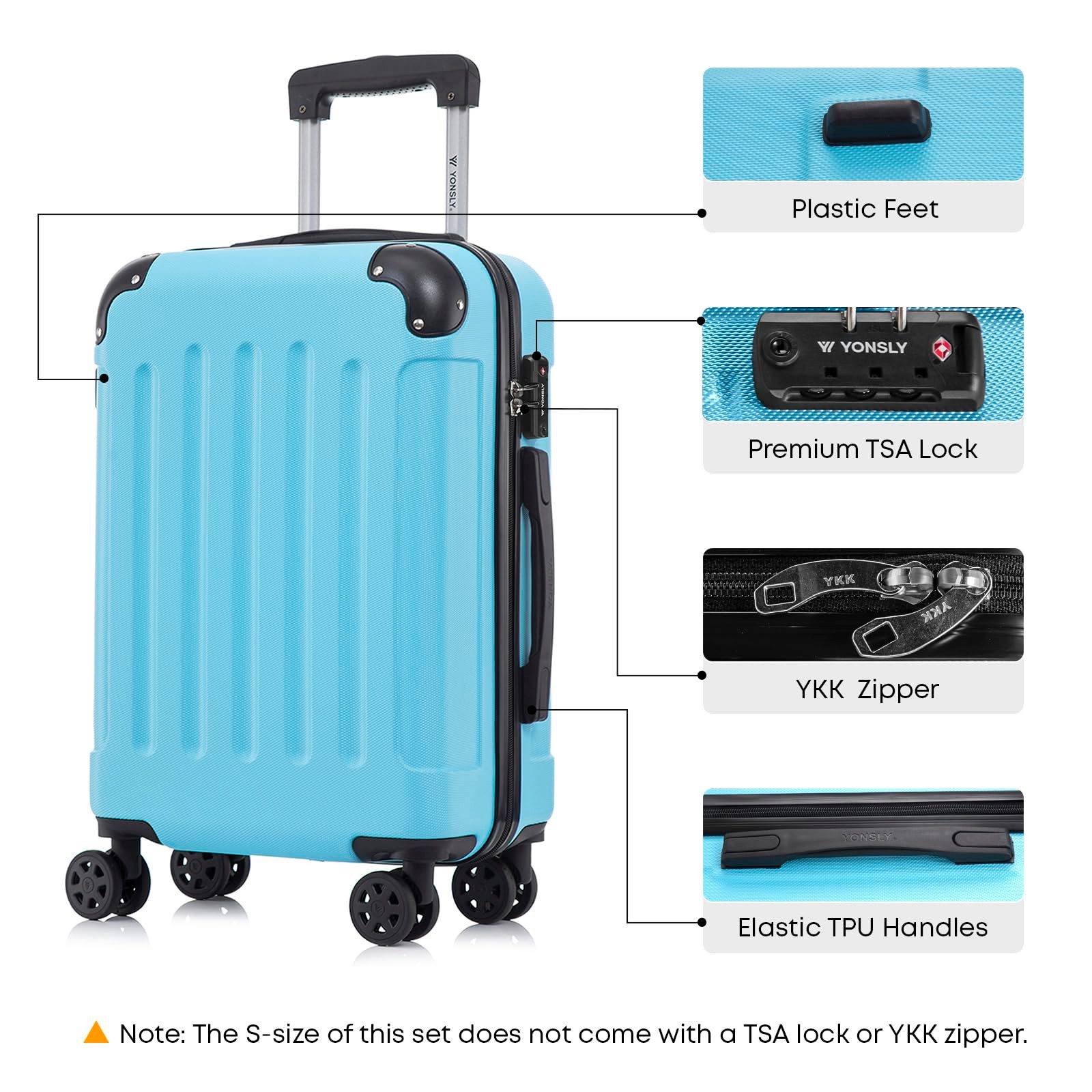 YONSLY Koffer Premium Reisekoffer Hartschalen-Koffer Trolley Kabinenkoffer S-M-L-XL, 4 Rollen, 360°-Doppelrollen, TSA-/Zahlenschloss, YKK-/Standardreißverschluss