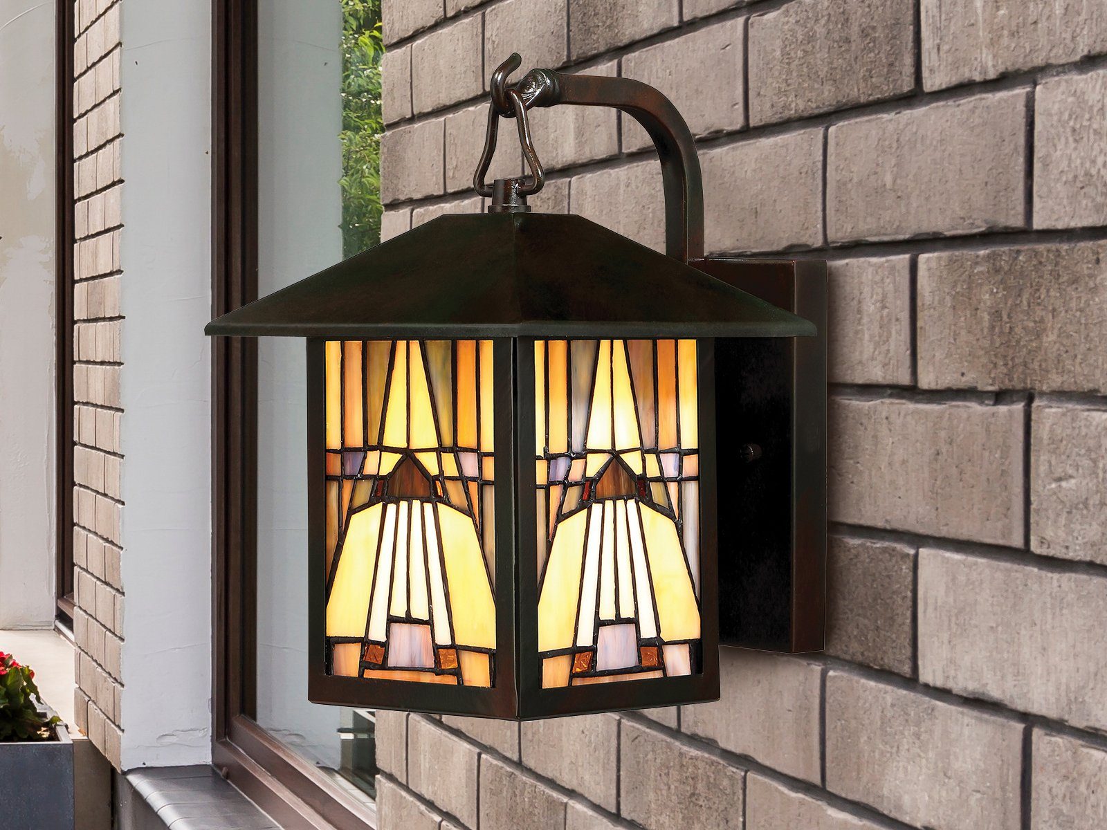 Höhe Lampe 31cm Tiffany Landhaus-stil LED meineWunschleuchte Außen-Wandleuchte, wechselbar, Fassaden-beleuchtung Hauswand, LED warmweiß,