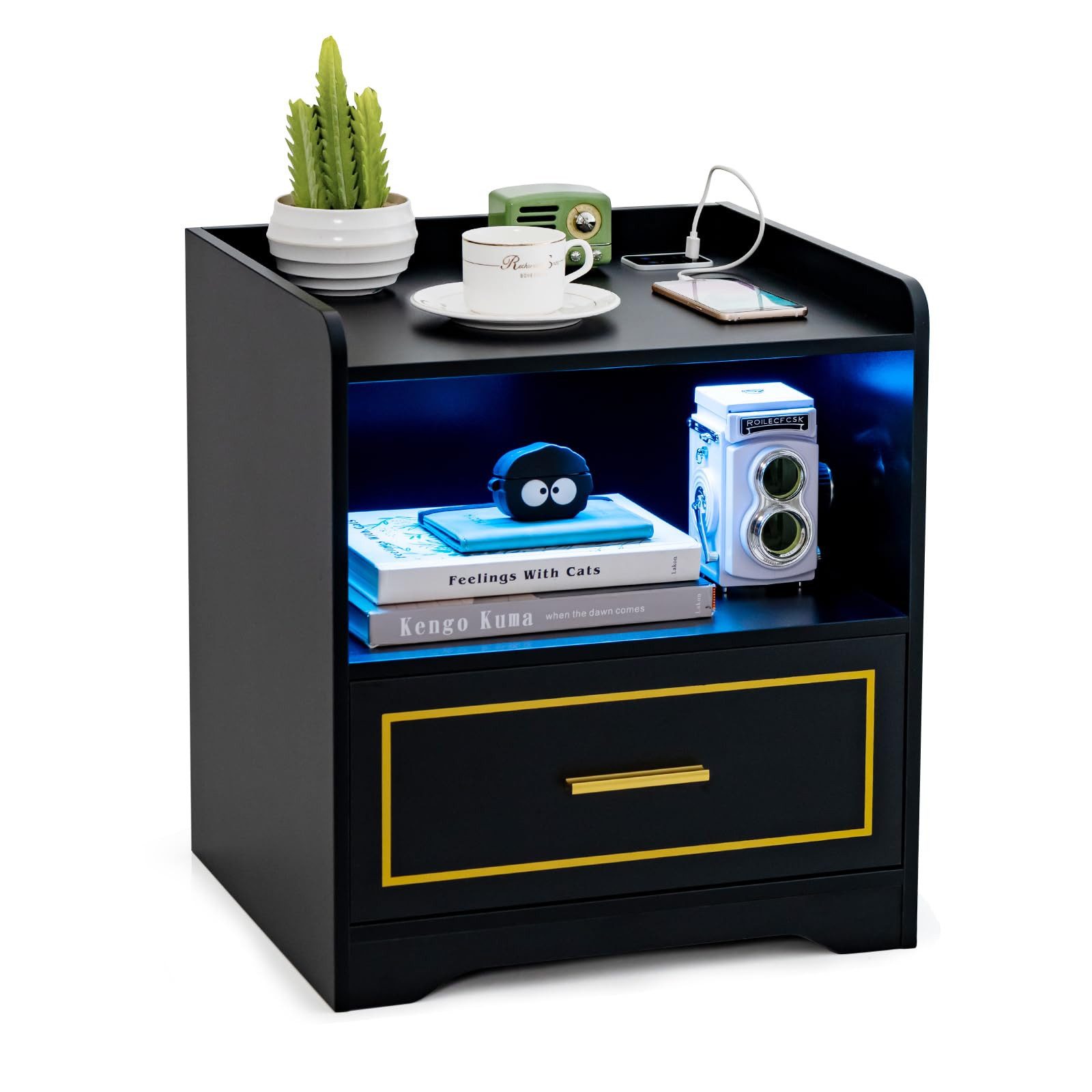 COSTWAY Nachttisch (1-St), LED, 3 Farben, günstig online kaufen