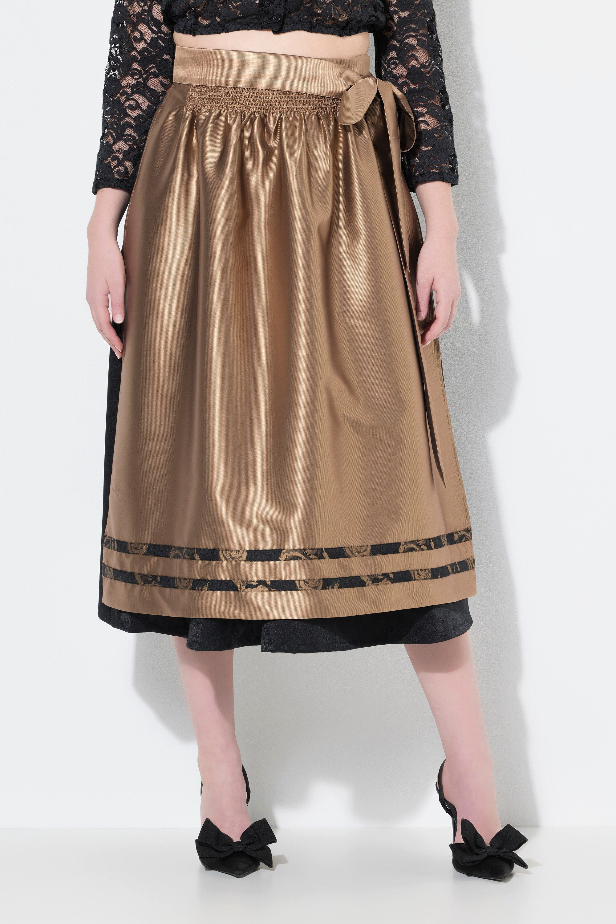 Ulla Popken Jerseyrock Wende-Dirndlschürze gesmokt Zierbänder günstig online kaufen