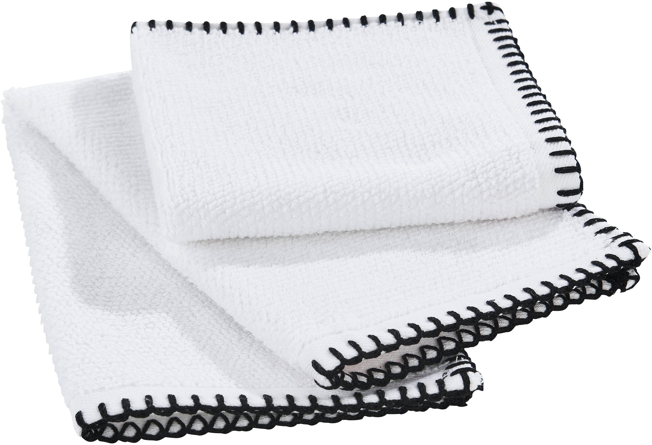 done.® Handtuch Set hochwertigem Deluxe Zwirnfrottee, aus schwarz weiß Ziernaht Zwirnfrottier, Prime, 4-tlg), (Set, in mit