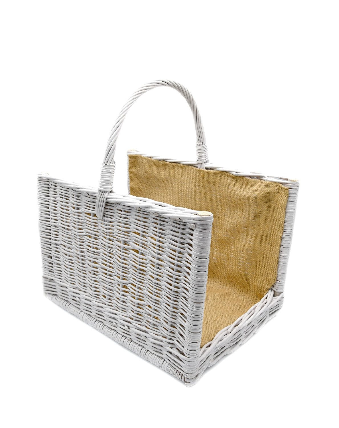 MyBer® Kaminholzkorb Kaminholzkorb Weidenkorb Korb für Holz verstärkt, mit Jute, weiß, Sehr stabil, Made in EU, echte Handarbeit!