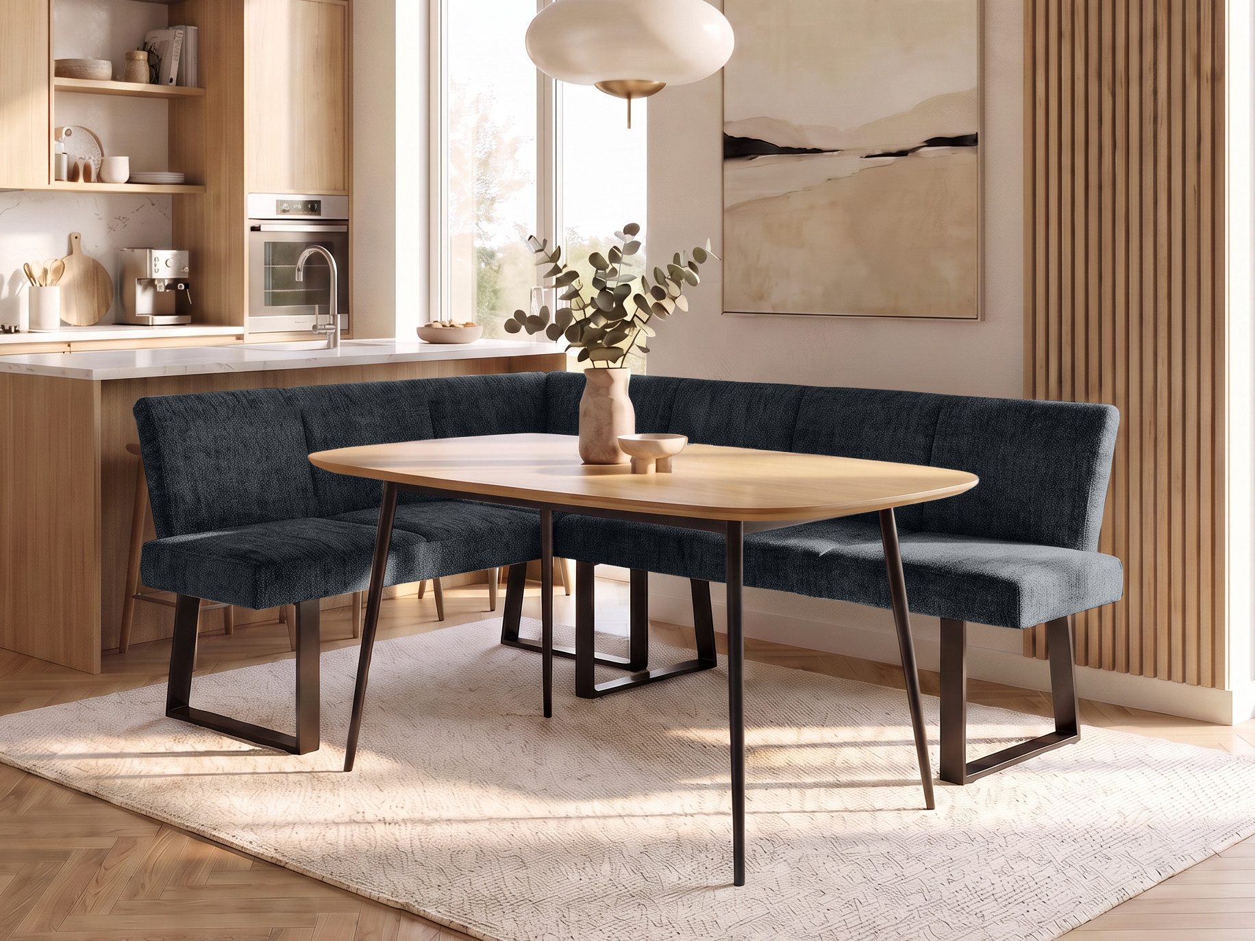 Beautysofa Eckbank VELTO (schwarzen Metallbeinen und bequemer Polsterung, Eckbank mit Stoff Raven), moderne Küchenbank und Esszimmer