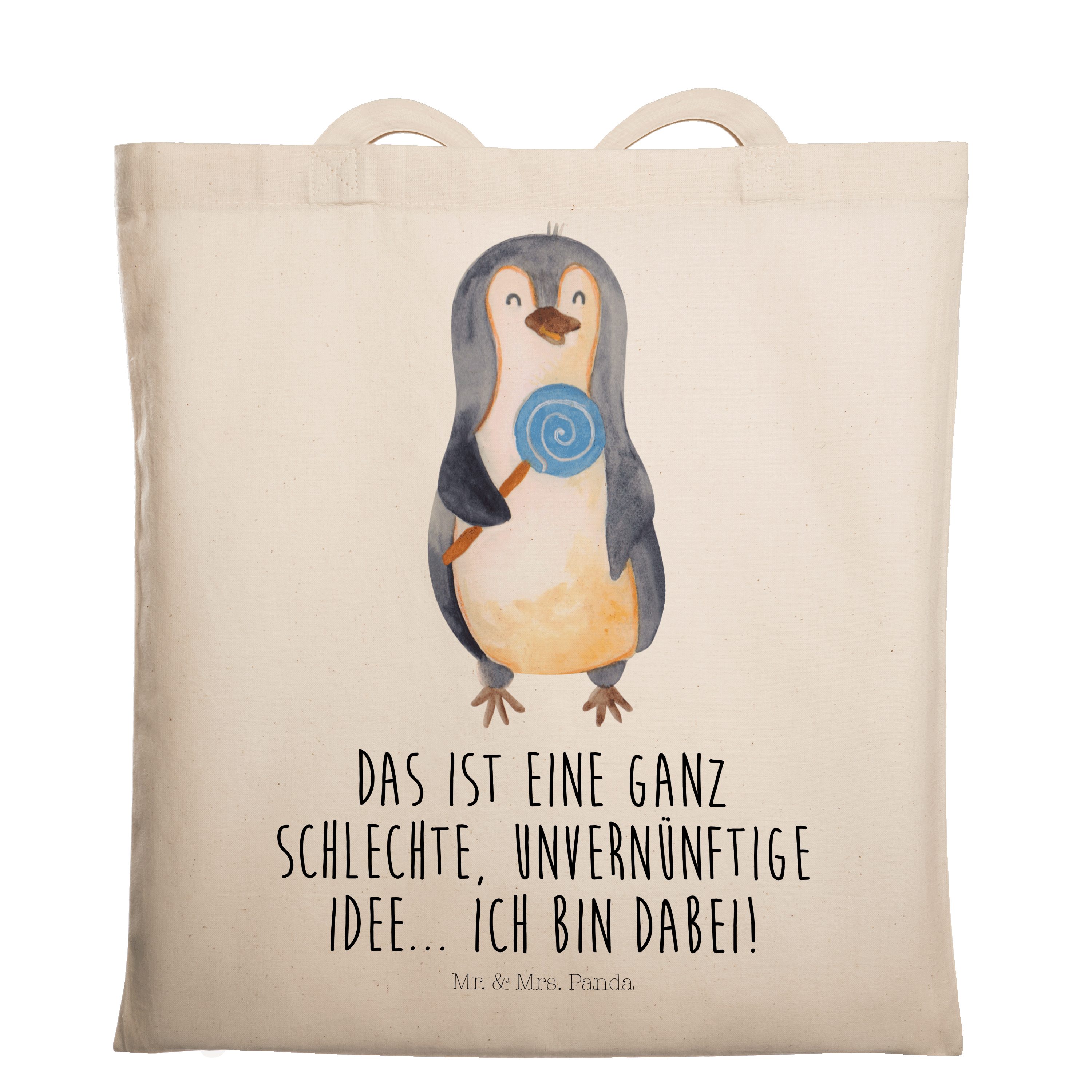 Mr. & Mrs. Panda Tragetasche Pinguin Lolli - Transparent - Geschenk, Pinguine, Jutebeutel, Süßigke (1-tlg)