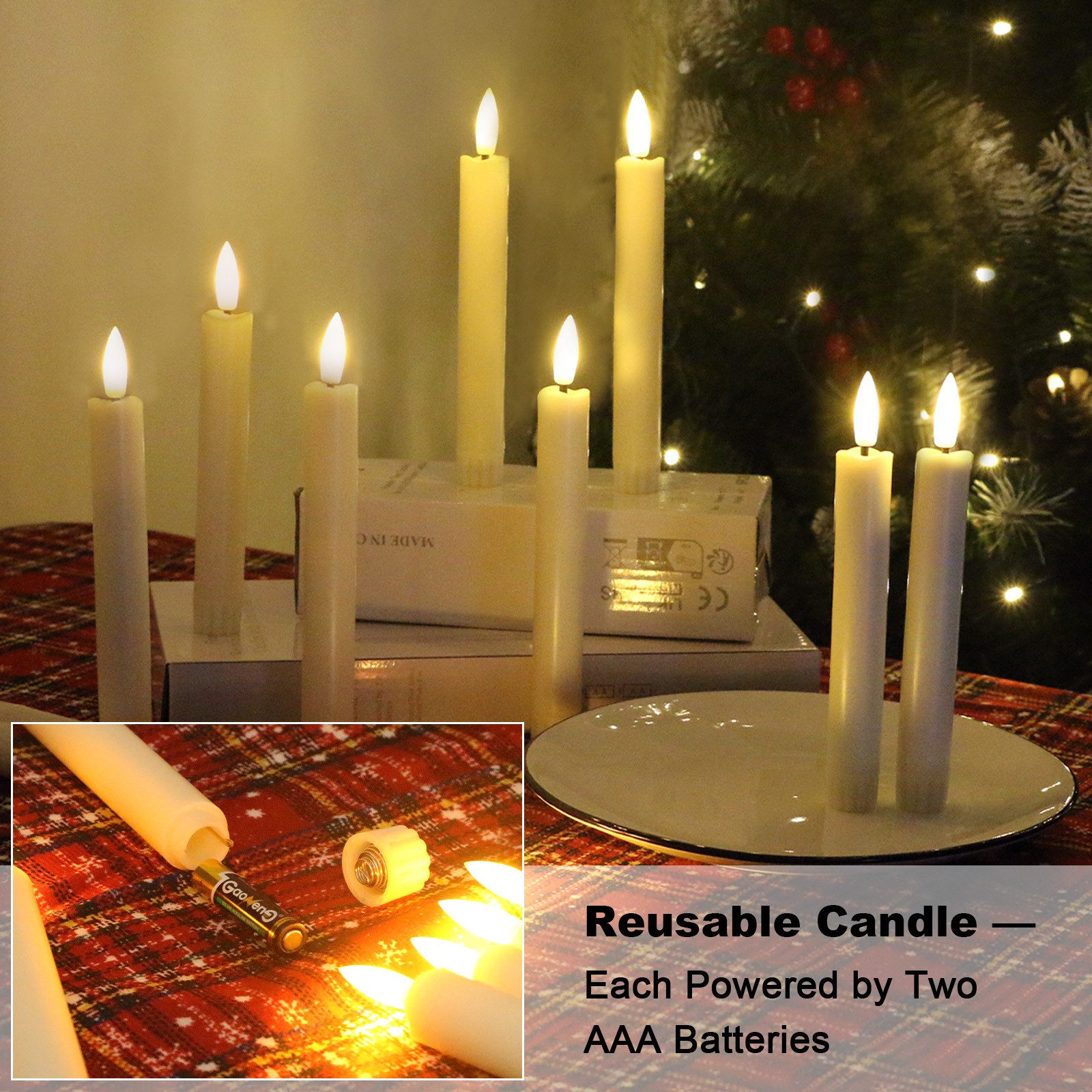 kisidus LED-Kerze LED Stabkerzen mit Timerfunktion und Fernbedienung 2 x 16cm Warmweiß (Flammenlose Tafelkerzen, 12-tlg., Tropffreie Tafelkerzen Dimmbar warmer), für Weihnachts-, Zuhause- und Hochzeitsdekoration
