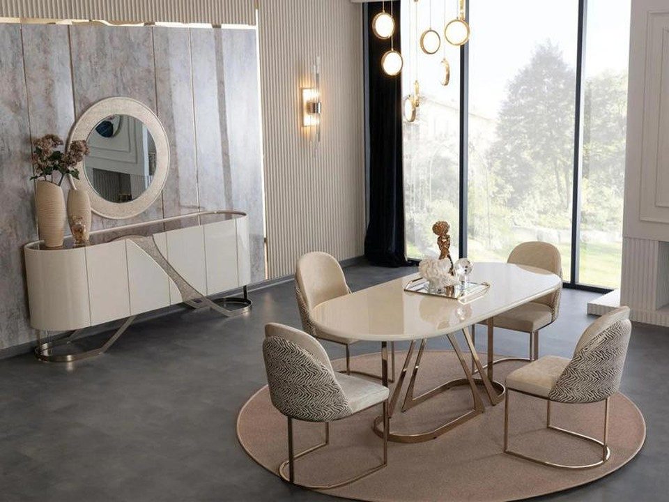 Xlmoebel Esszimmer-Set Luxuriöses Esstisch-Set mit Stühlen, Sideboard und Spiegel in Gol, (7-St), Made in Europa