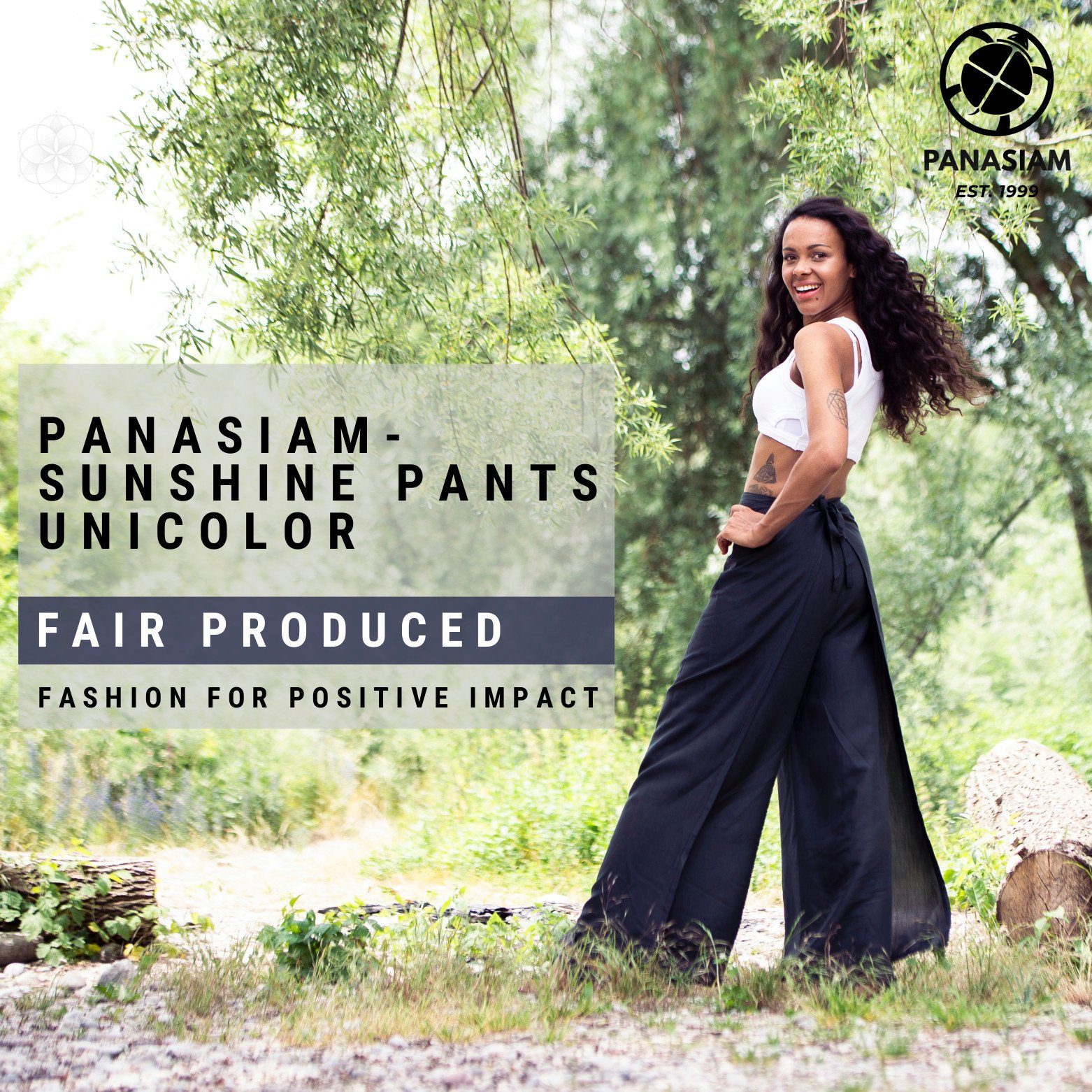 PANASIAM Stoffhose Pareo einfarbig Sunshine Viskose Hosenrock langer golden Pants Boho Palazzohose – Haremshose natürliche Hose Wickelhose