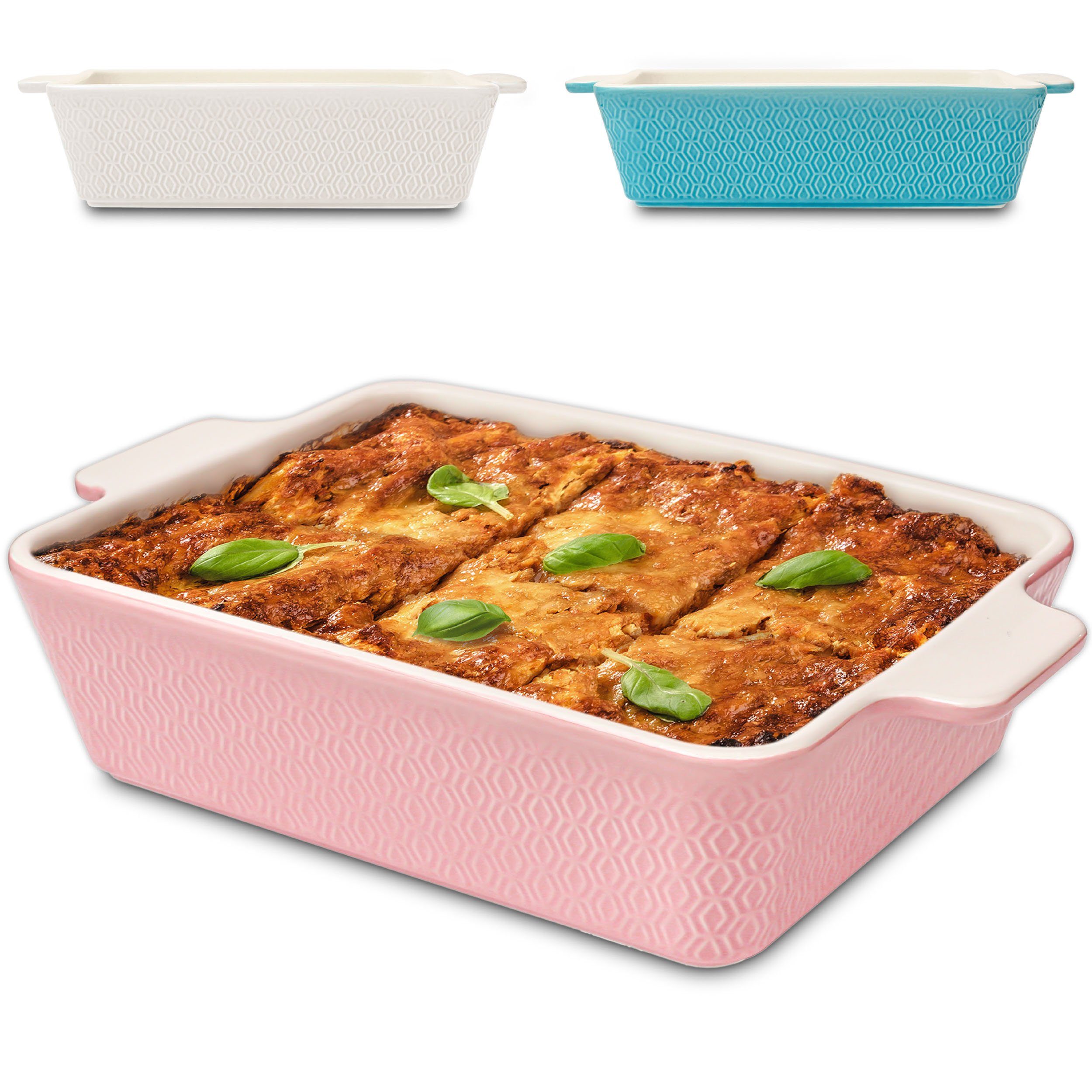 Praknu Auflaufform Groß Ofenfest Ofenform 28 cm - Hoher Rand Mit Antihaftbeschichtung, Porzellan - Keramik, (1-St), Für 4 Personen Lasagne, Tiramisu & Auflauf - Hoher Rand - Rechteckig