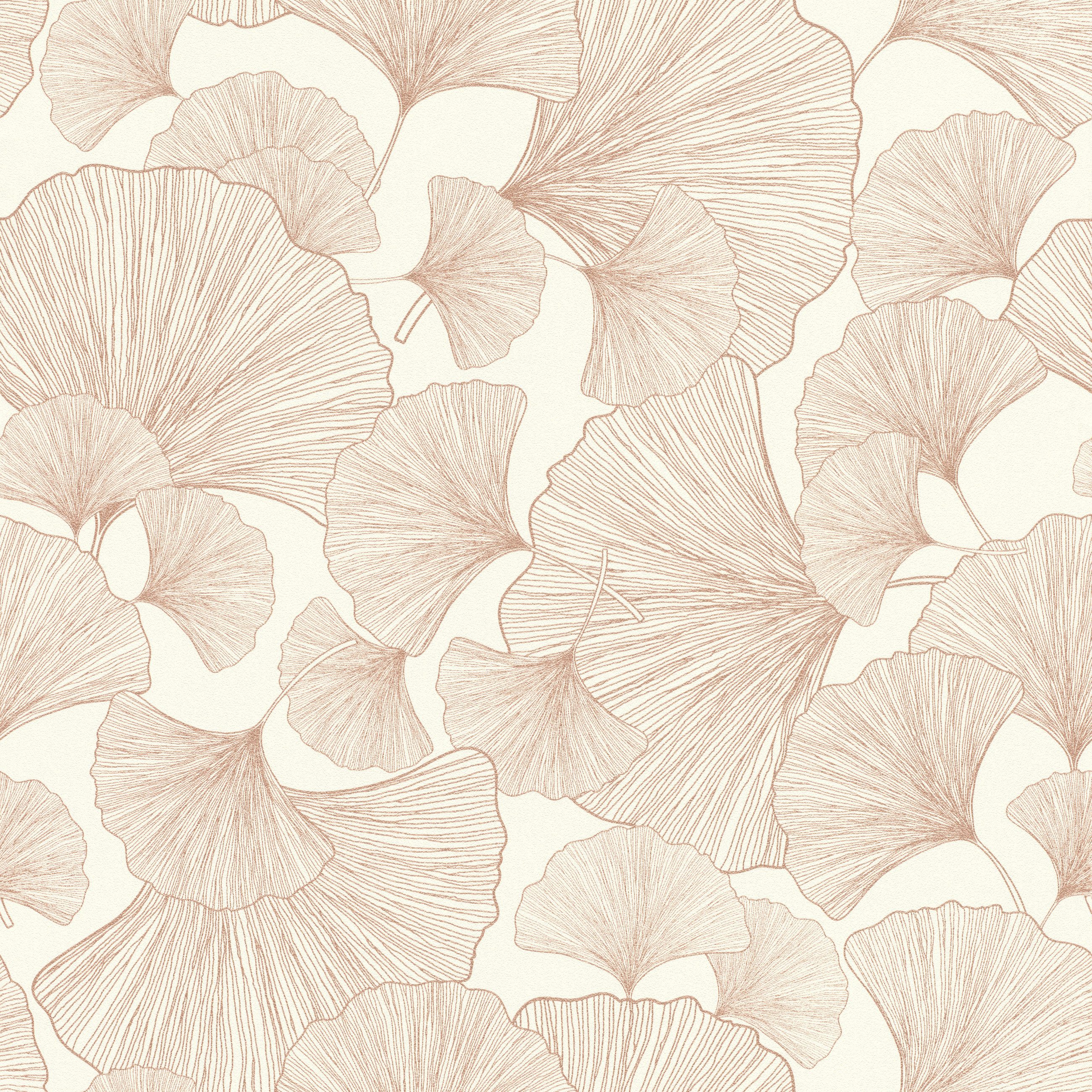 Rasch Vliestapete Ginkgo-Blätter - Vinyltapete Gold, floral, (1 Rolle, 1 St., 10,05 m x 0,53 m), Lichtbeständige Farben - Feucht abwischbar - Restlost abziehbar