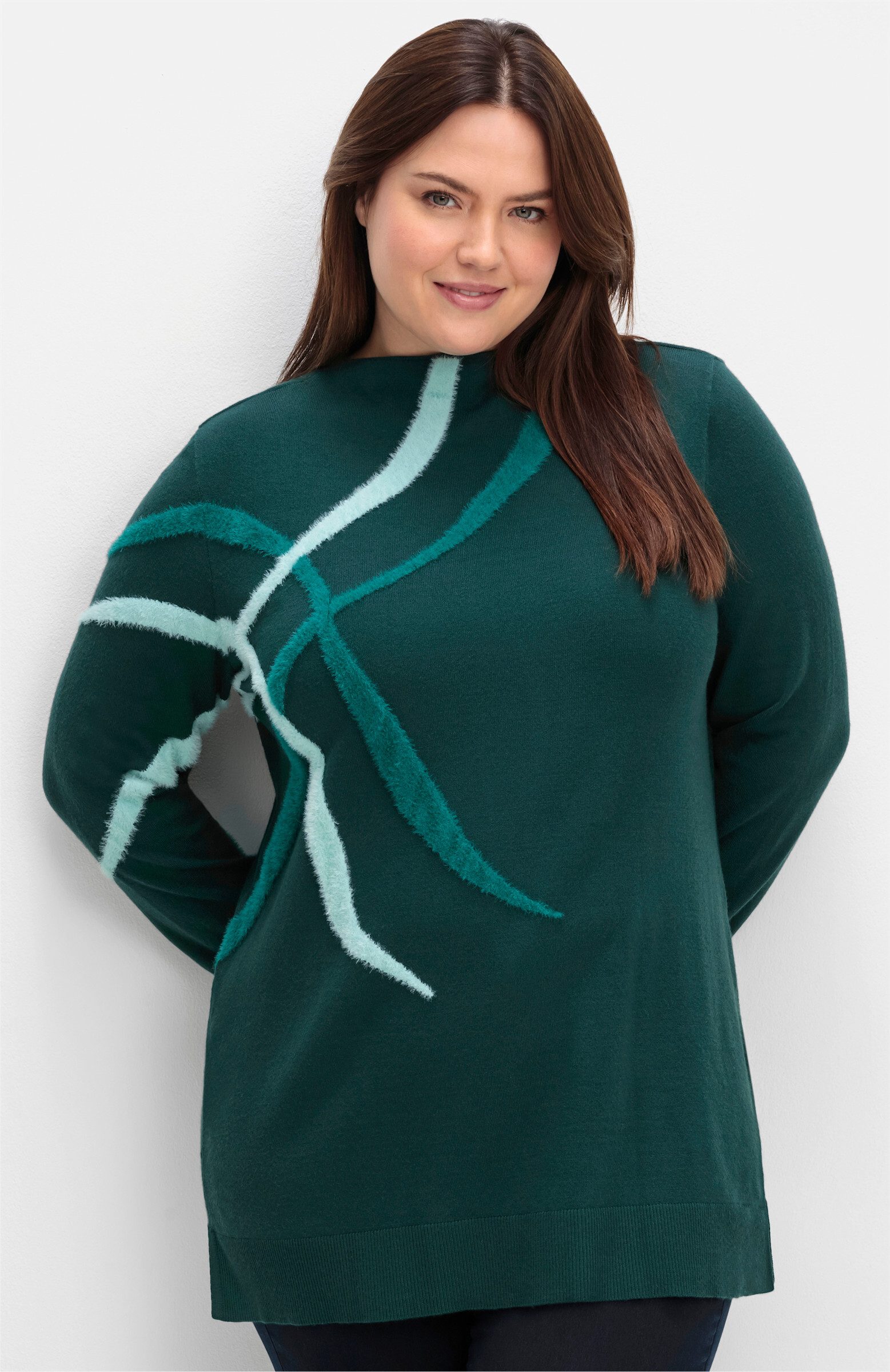 Sheego Strickpullover Feinstrickpullover . mit Flauschgarn-Intarsien günstig online kaufen