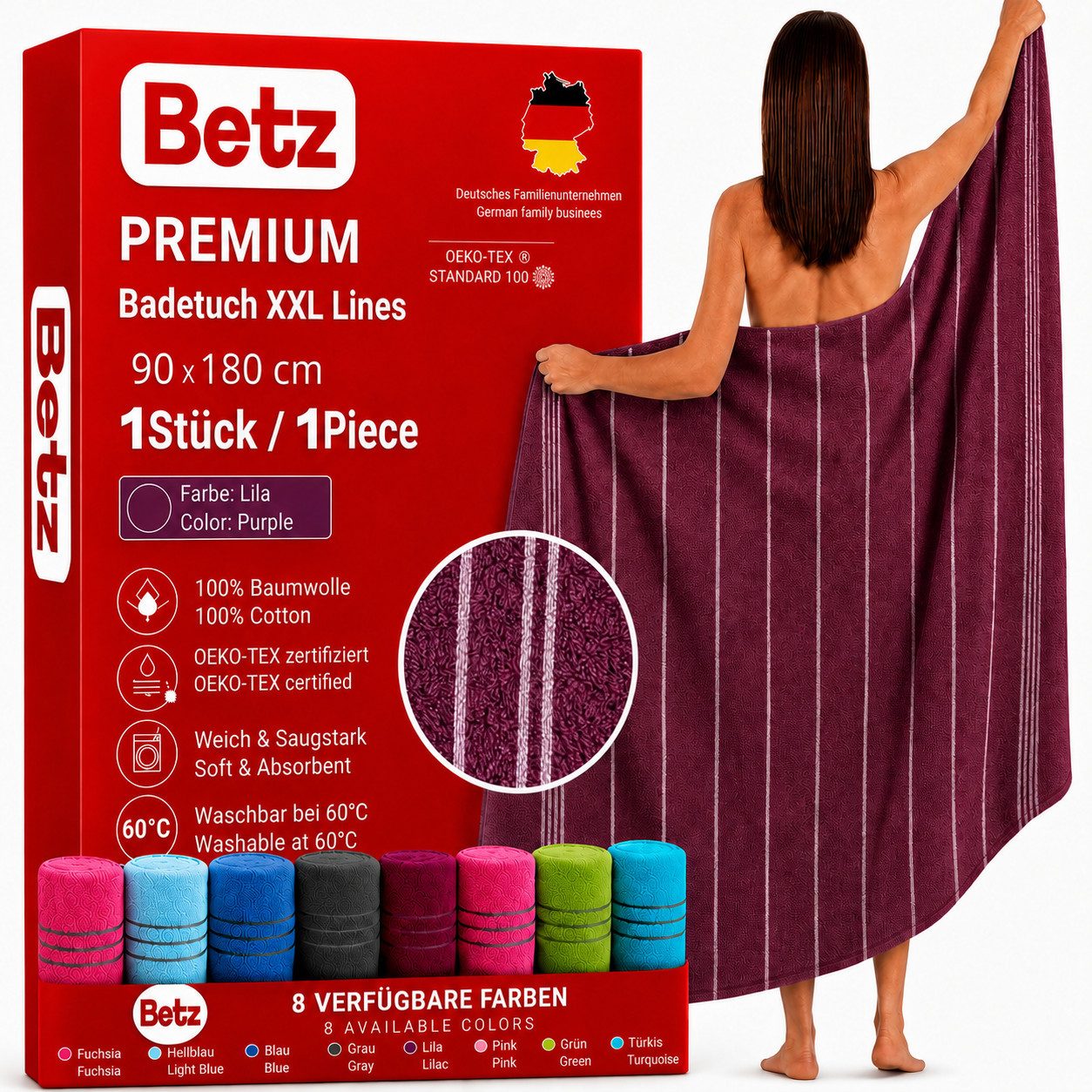 Betz Strandtuch Betz XXL Badetuch LINES Saunahandtuch Liegetuch 90x180 cm, 100% Baumwolle