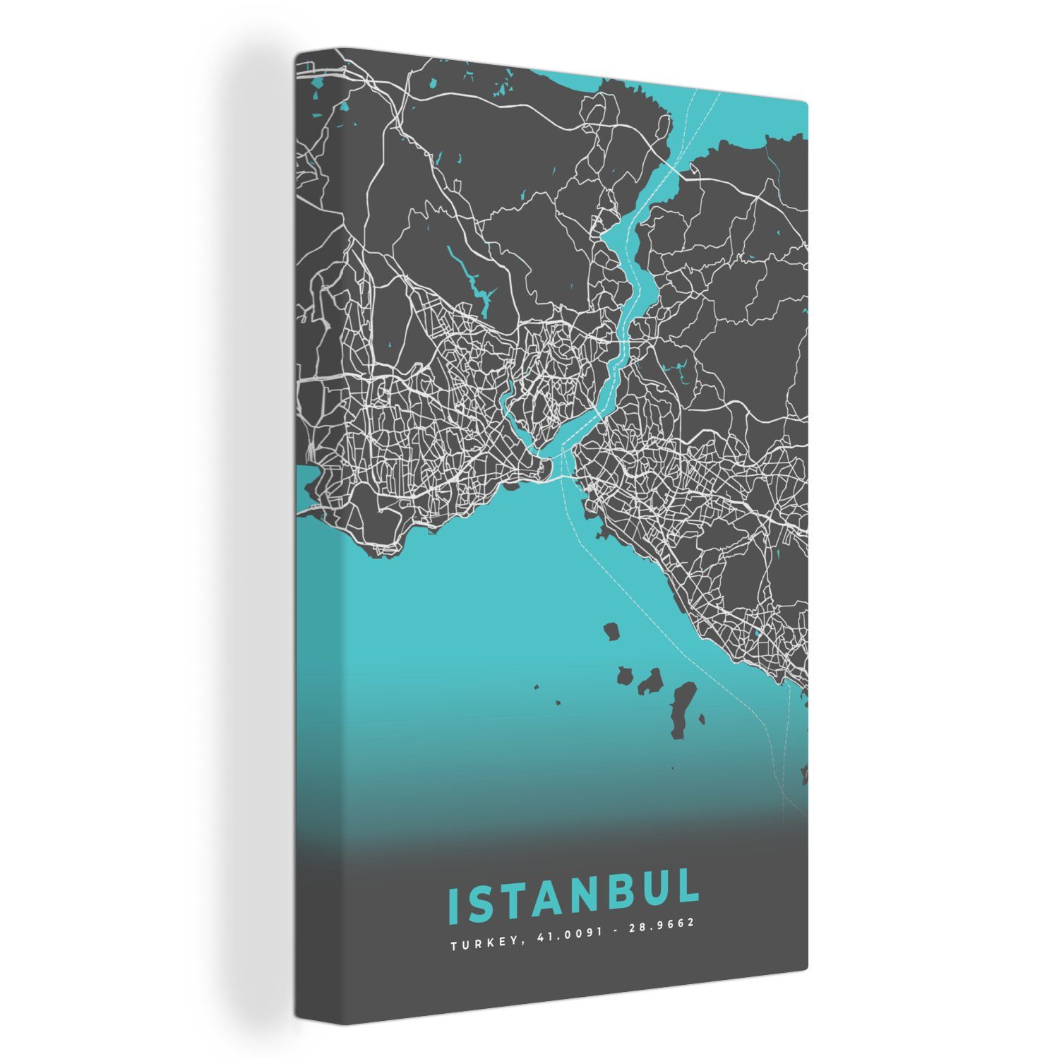 OneMillionCanvasses® Leinwandbild Istanbul - Blau - Karte - Stadtplan - Karte, (1 St), Leinwandbild fertig bespannt inkl. Zackenaufhänger, Gemälde, 20x30 cm