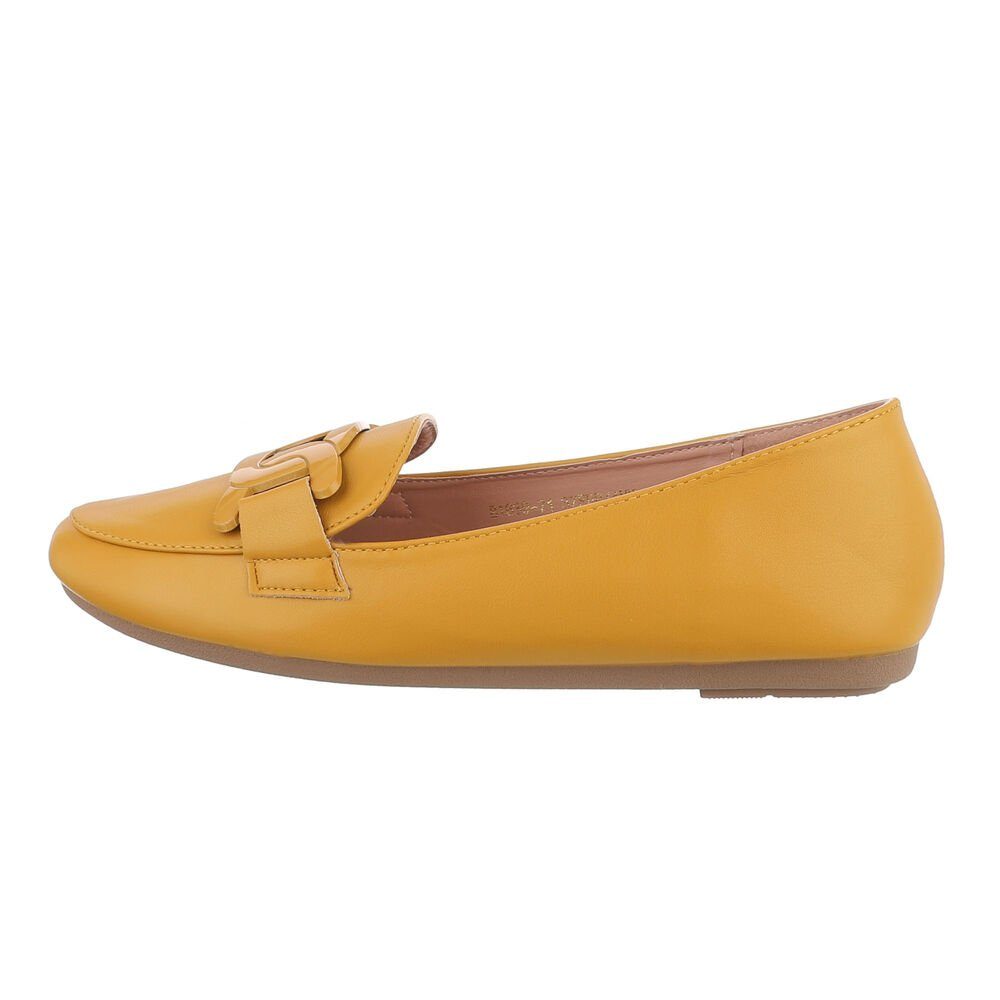 Ital-Design Damen Mokassins Freizeit Slipper (79345377) Blockabsatz Mokassins in Gelb