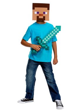 Metamorph Kostüm Minecraft - Accessoire-Set Steve, Das klassische Schaumstoff-Schwert und die quadratische Maske vom Star
