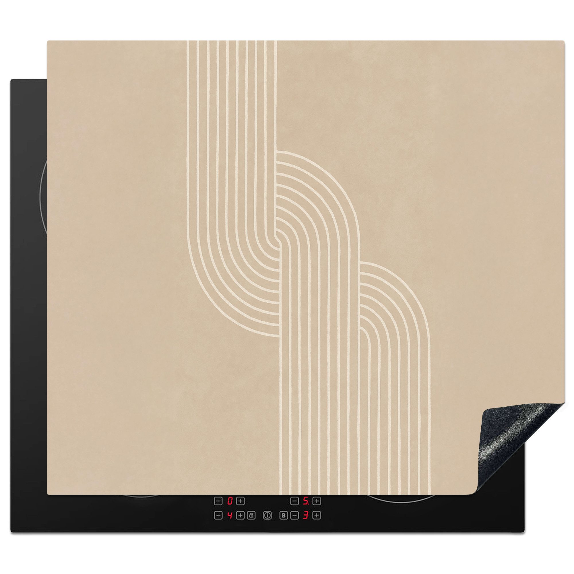 MuchoWow Herd-Abdeckplatte Parallele Linien - Leichte Textur - Beige, Vinyl, (1 tlg), Abdeckplatte für Ceranfeld, Herd Inductionsmatte, 60x50 cm