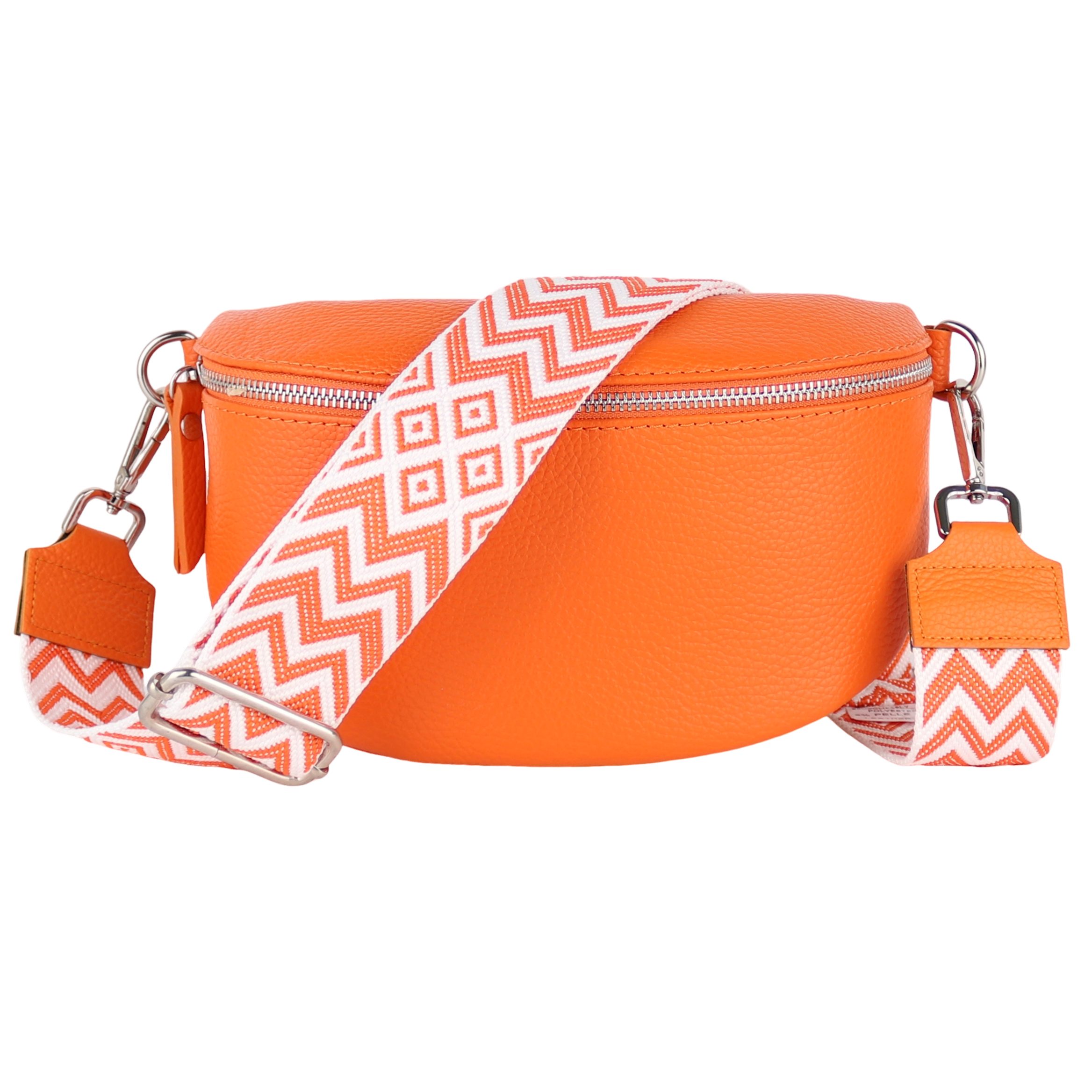 MIRROSI Bauchtasche Damen, Echtleder, Made in Italy, Umhängetasche, Brusttasche, (Schultertasche für jeden Anlass (1 Tasche & 2 Gurte), Crossbody Bag, Orange, gemusterten& verstellbaren Schulterriemen