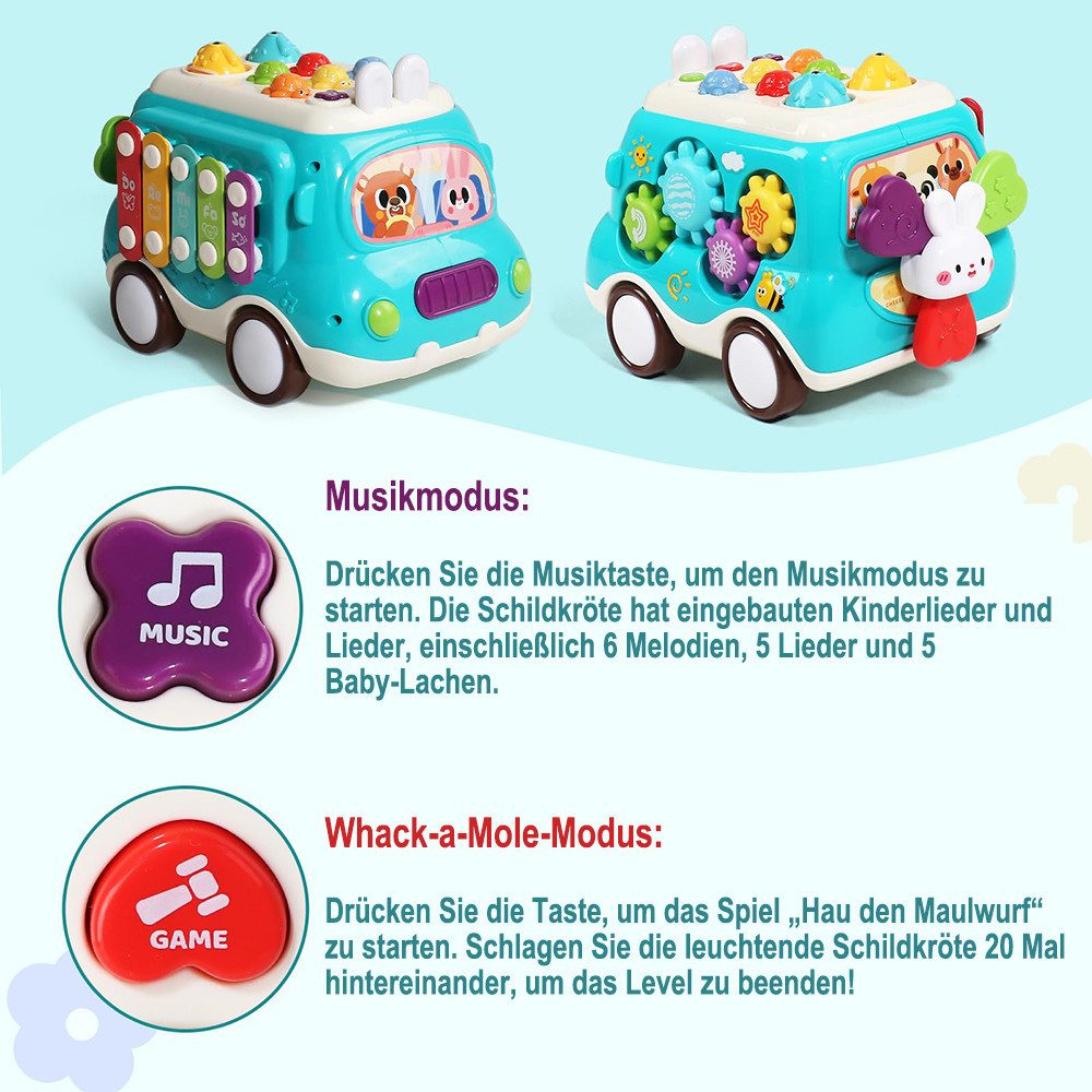 CLTYQ Lernspielzeug Lernspielzeug Bus ab 3 Jahre, Motorikspielzeug mit Musik und Licht (Hammerspiel, Angelspiel & Licht), musikalisches & sensorisches Lernspiel – Bild 5 von 5