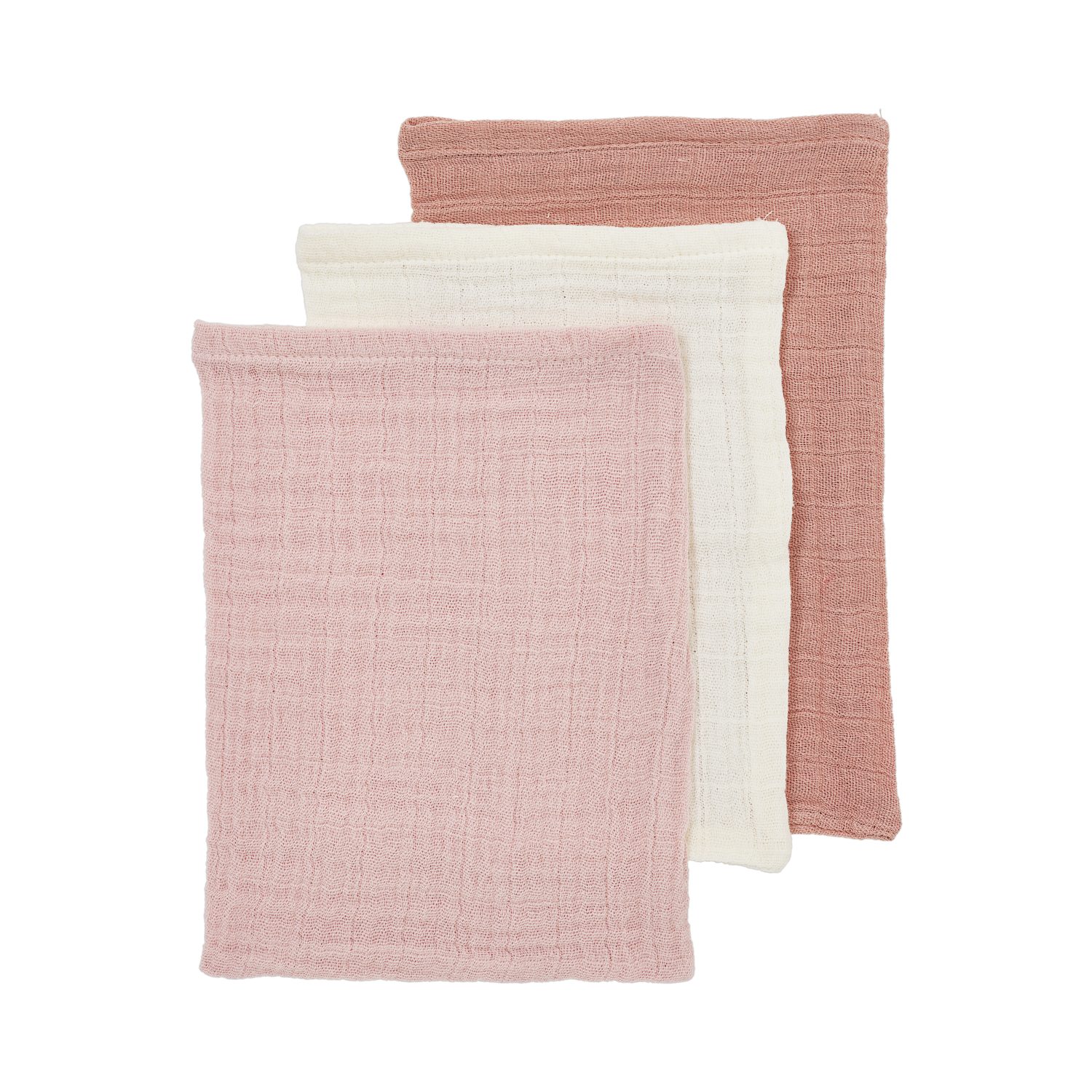 Meyco Baby Stoffwindeln Soft Rose/Rose/Natural (100% Baumwolle, 20x17cm - 3-Pack), 20x17cm - 3-Pack