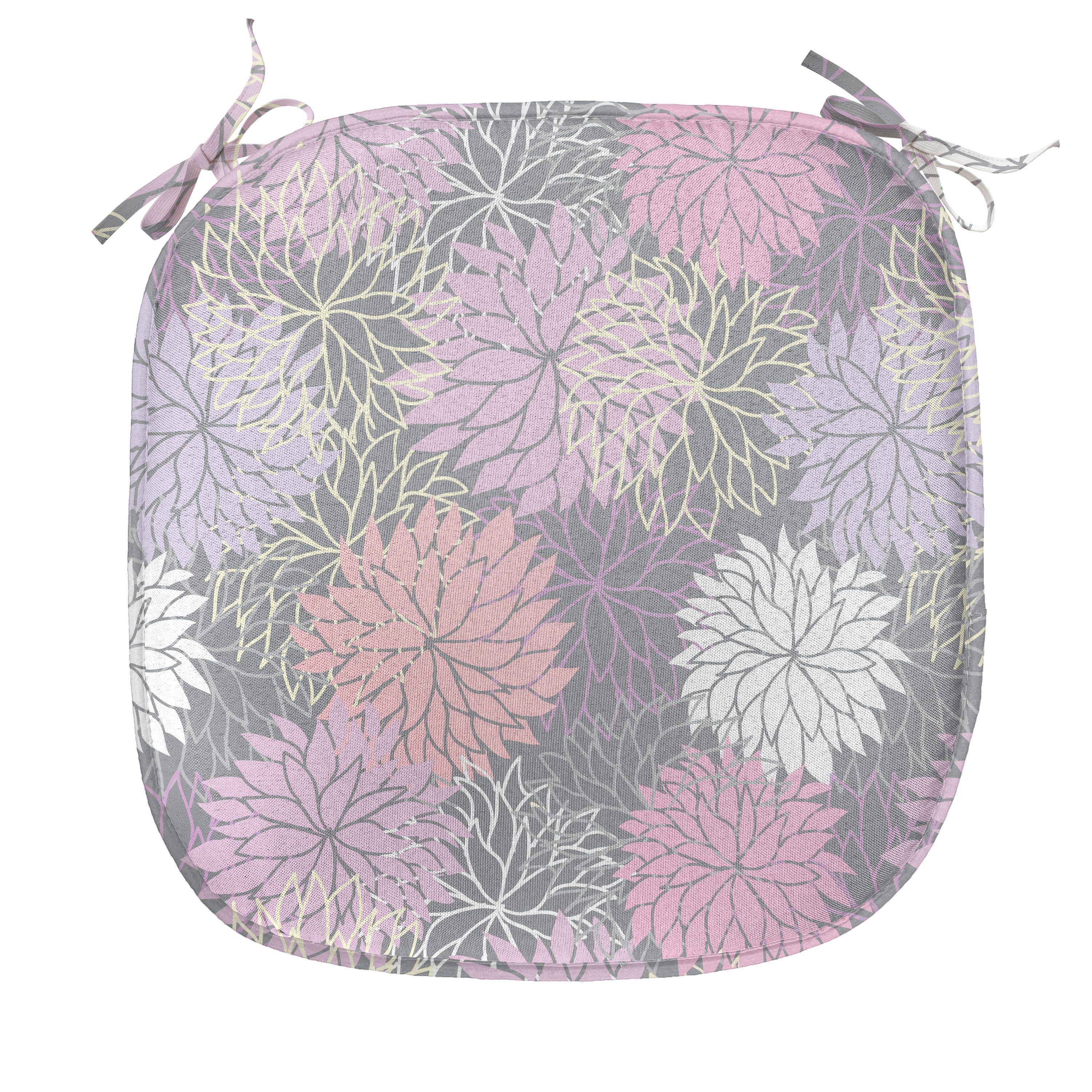 Abakuhaus Stuhlkissen Blossom für Dekoratives Küchensitze, wasserfestes Rosa Grau mit Botanischer Riemen und Kissen