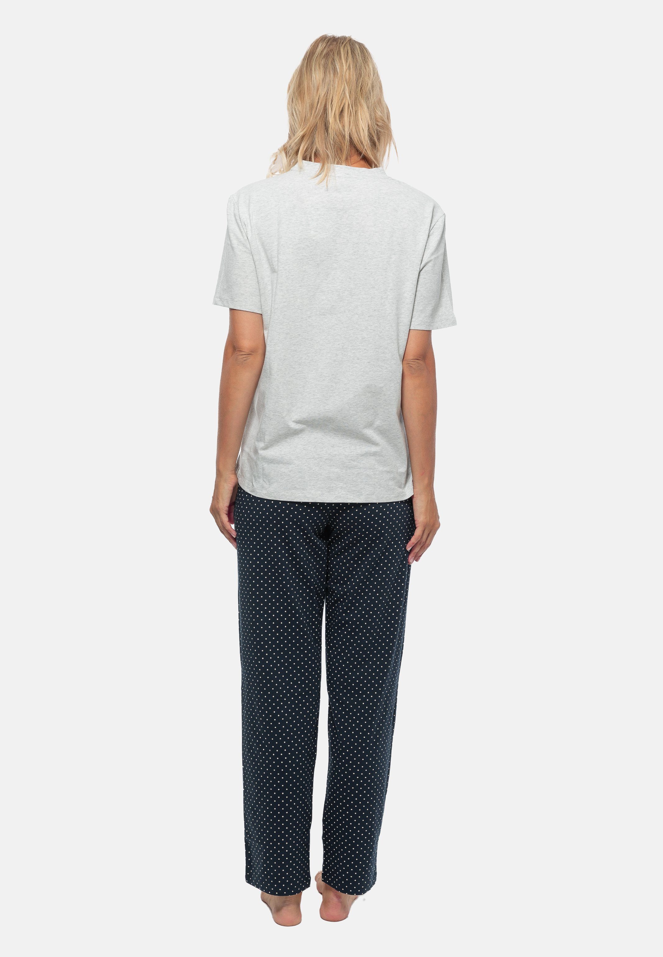 gepunktet Schiesser / tlg) Organic Cotton Blau Schlafanzug Pyjama (Set, Baumwolle - Grau - 2