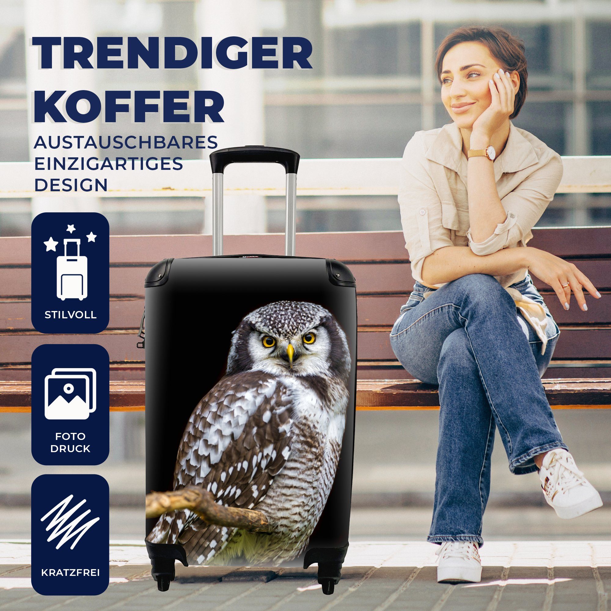 MuchoWow Handgepäckkoffer Tierporträt eines Ferien, für Rollen, Reisekoffer Reisetasche rollen, mit Handgepäck Trolley, 4 Sperbers