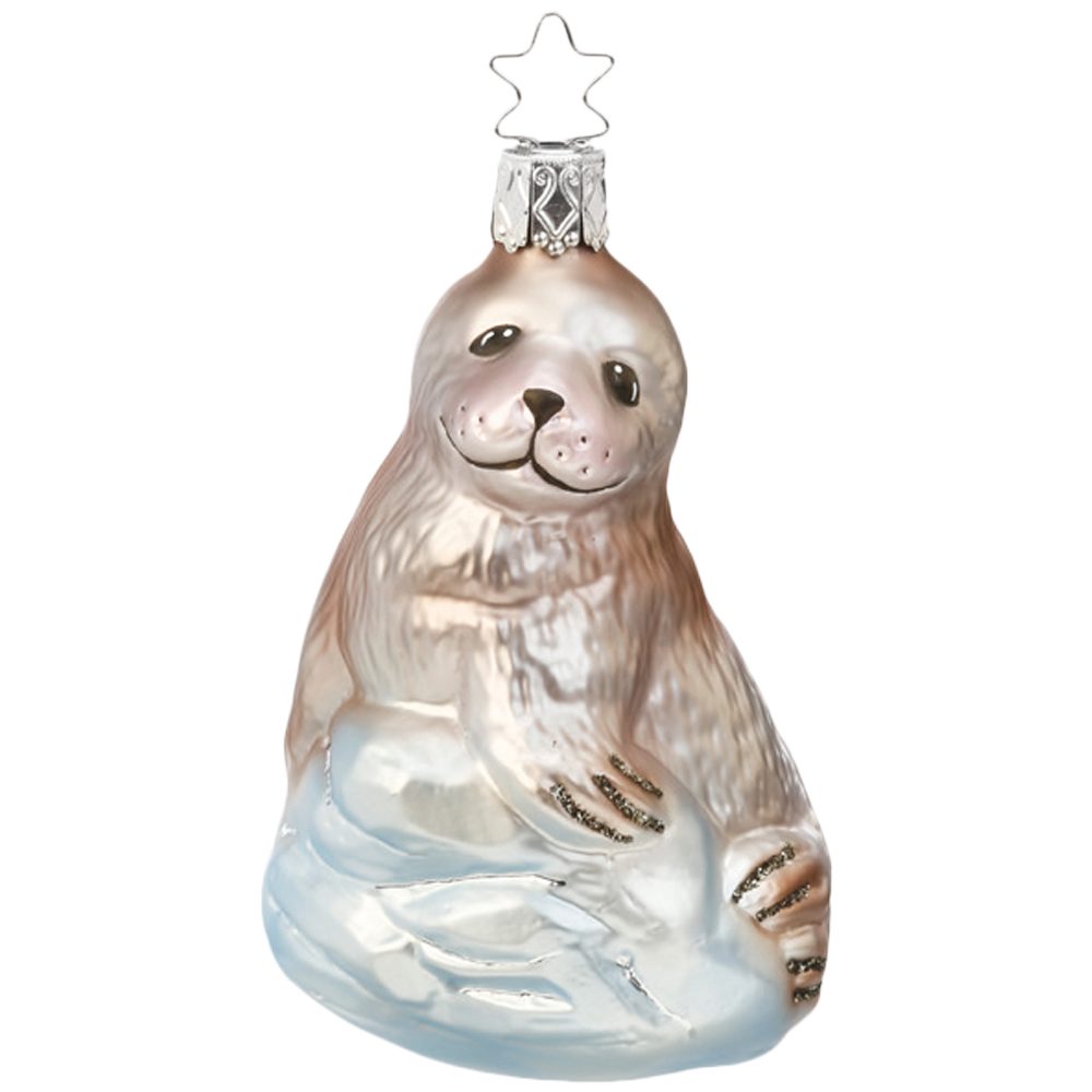 INGE-GLAS® Christbaumschmuck Niedliche Robbe 9,5cm (1-tlg), mundgeblasen, handbemalt