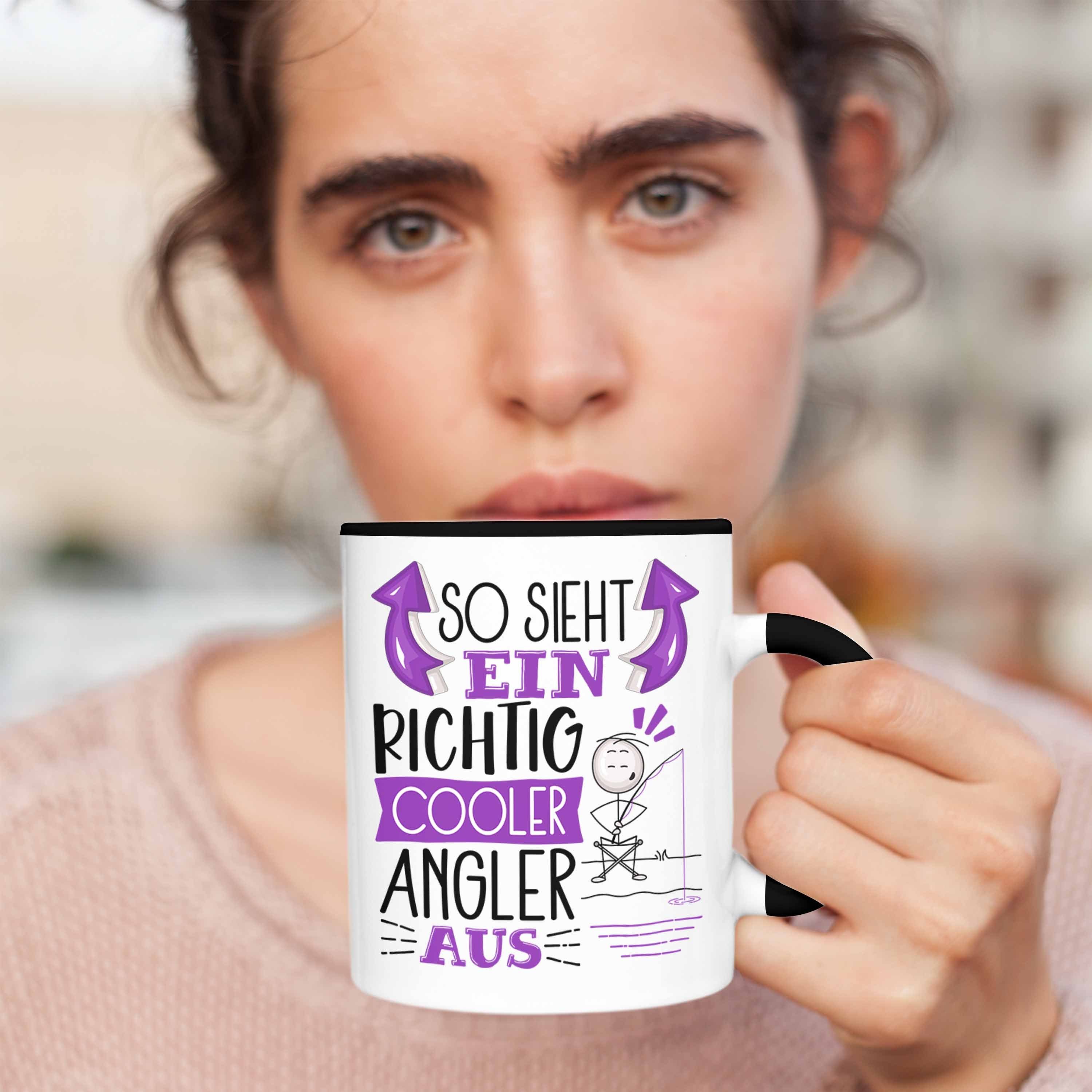 Trendation Richtig Geschenk Sieht Angler Aus Spruch Schwarz Ein So Cooler Lustiger Tasse Tasse