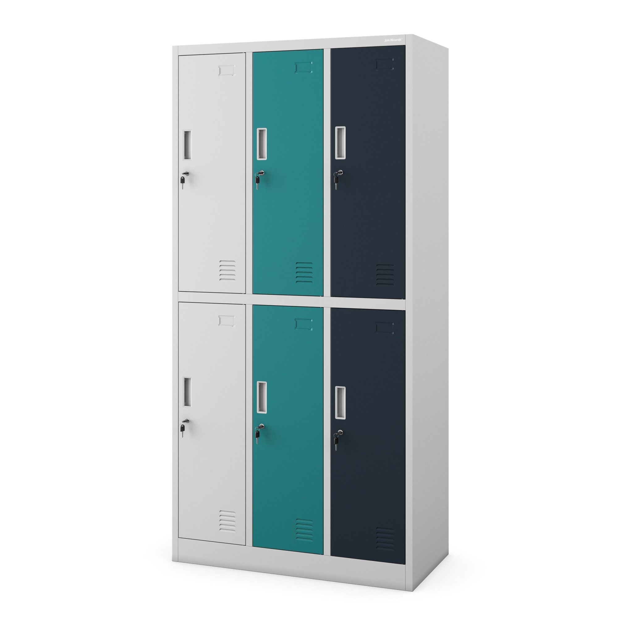 Jan Nowak Mehrzweckschrank Metall Kleiderspind 90 cm IGOR 6 Fächer abschließbar Stahl (0,6 mm 185 x 90 x 45 cm Kleiderstange Wandmontage möglich) Garderobenschrank Schloss je Fach 185 cm hoch robust 13 Farben