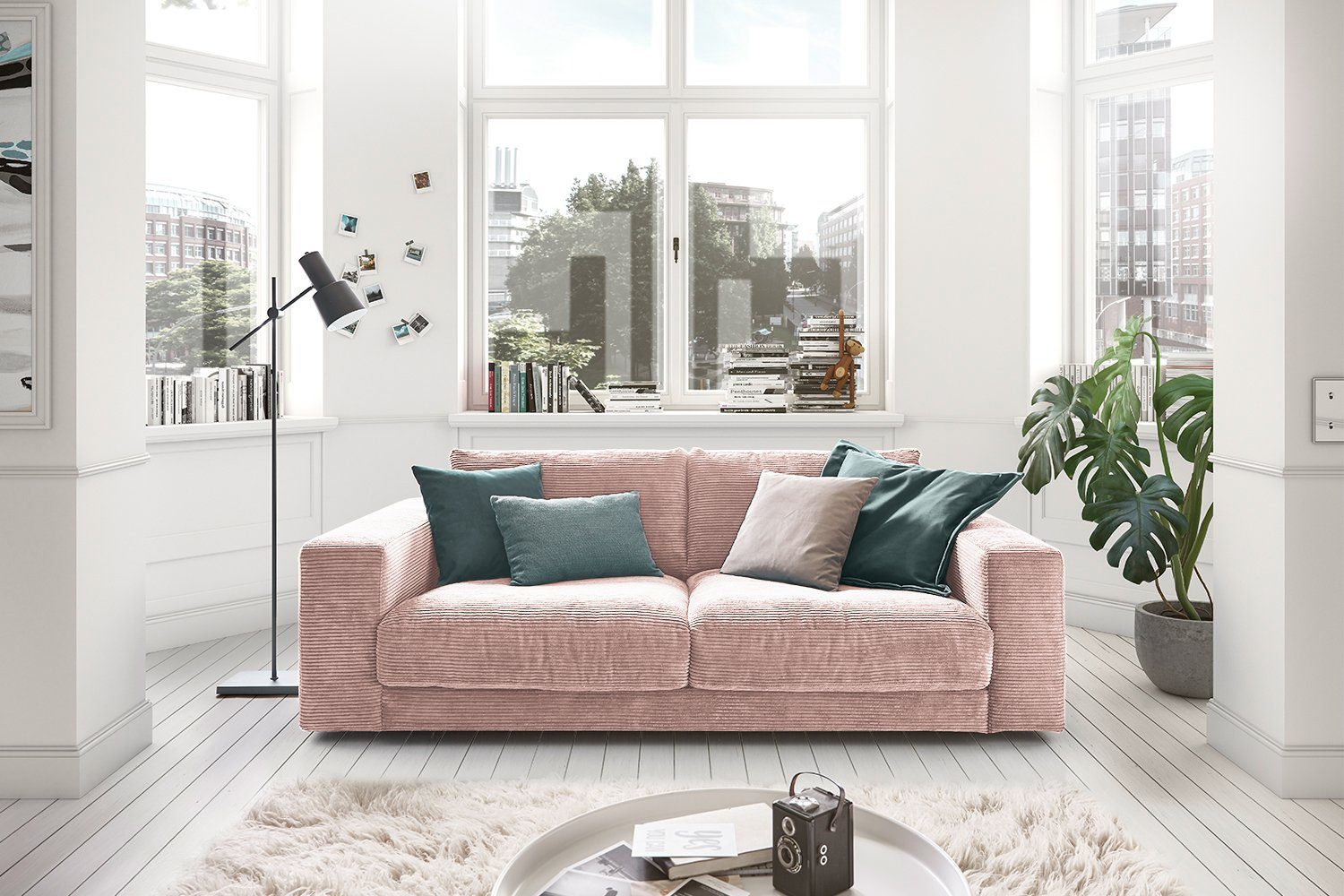 KAWOLA Sofa MADELINE, Cord 2-Sitzer od. 3-Sitzer versch. Farben rosa