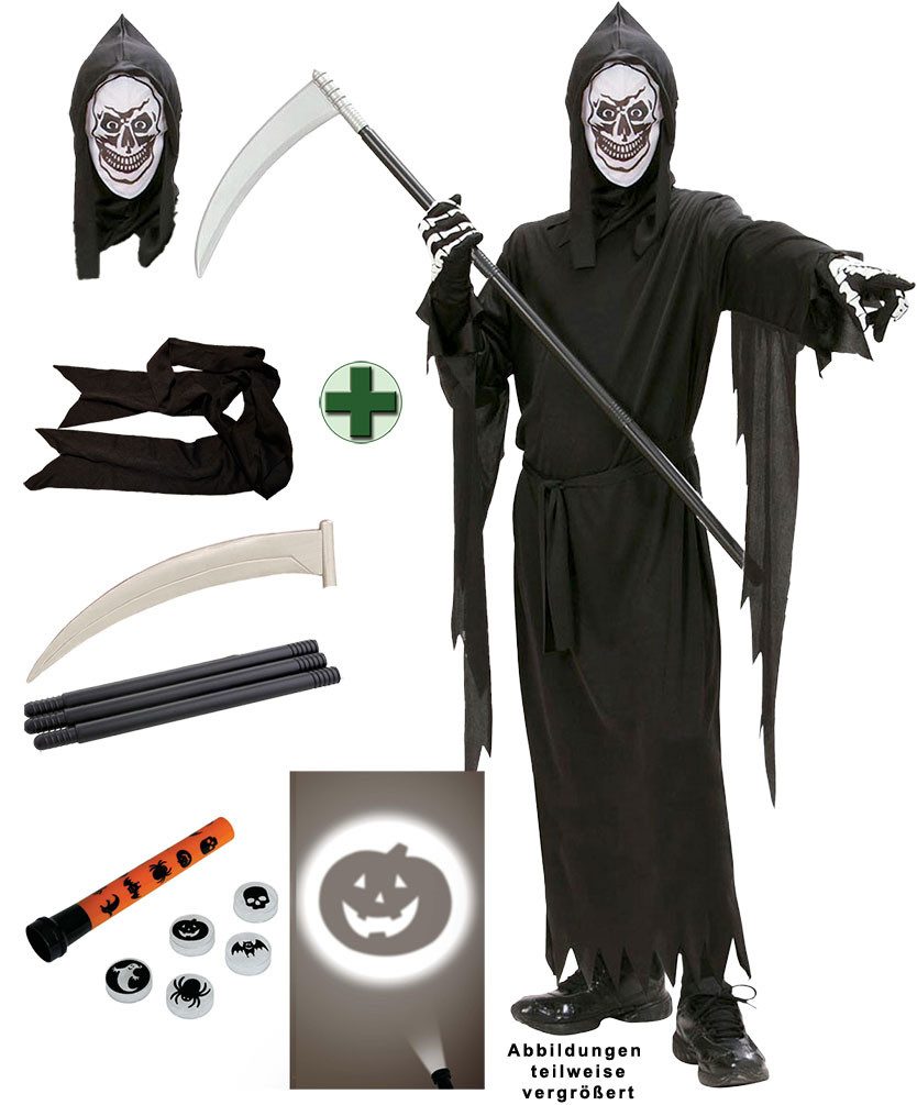 Karneval-Klamotten Kostüm Gespenst Geist Kinder schwarzes Halloweenkostüm, Gespenster Halloweenkostüm Totenkopf Maske Sense Fasching Karneval