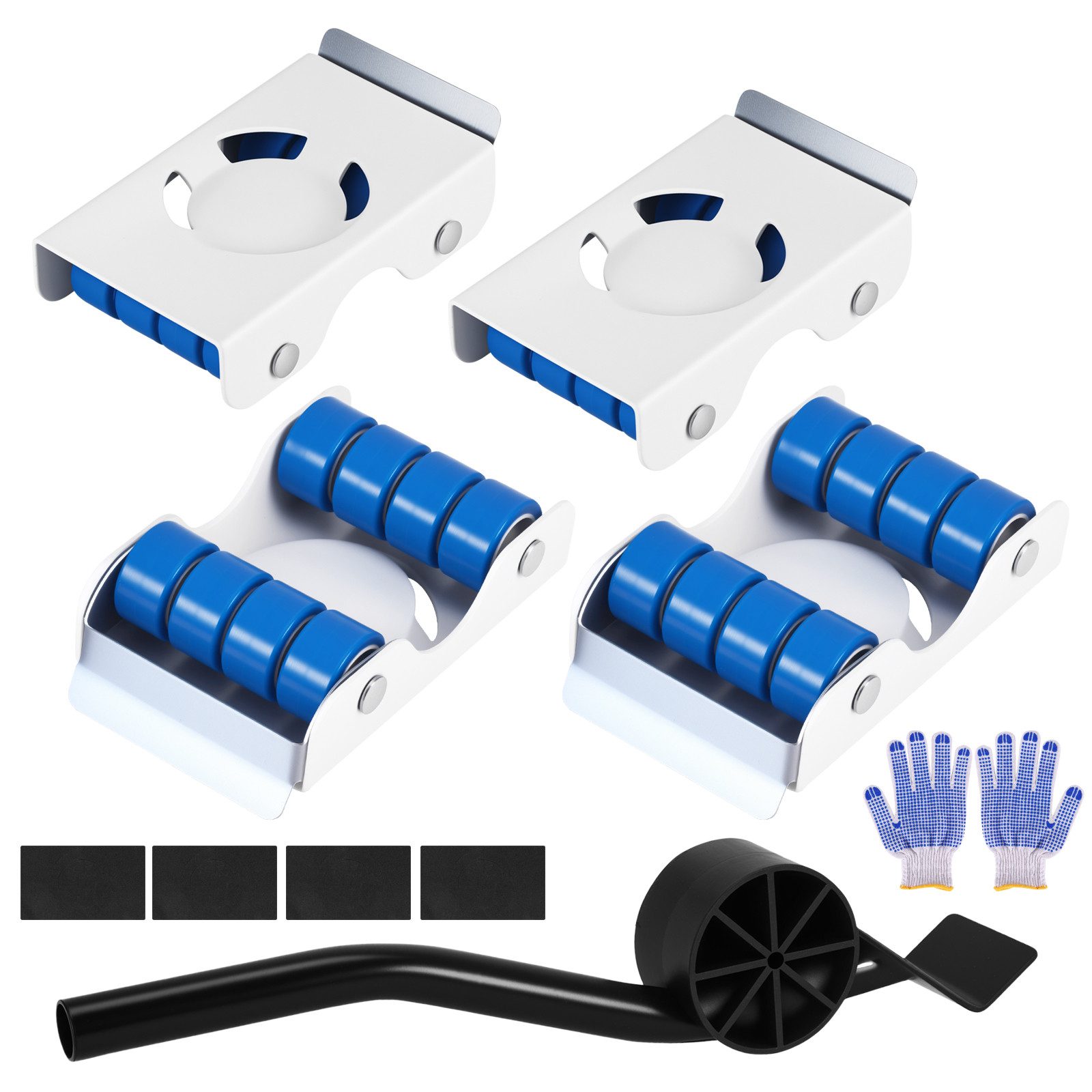 BlingBin Möbelrolle 4 Stück Möbel Transportrollen Set, Schwerer Möbeltransporter, (1er Set, 5-St., 4x Möbelrollwagen,1x Brecheisen,1 Paar Handschuhe, 4x Antirutsch-Pads), 360° Drehbar Rads, Bis 700 LBS,für Möbel und Schwere Gegenstände