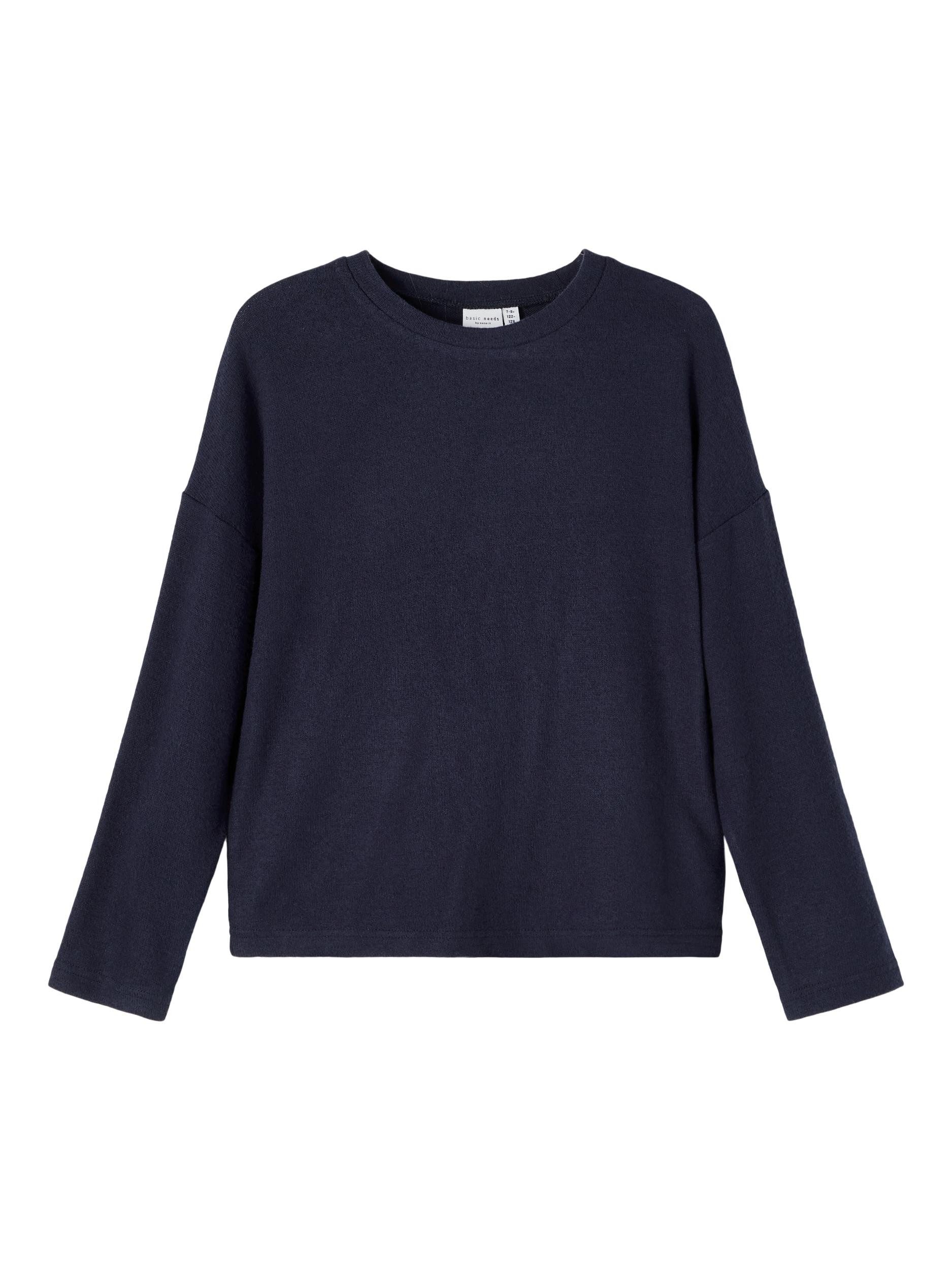 Rundhalspullover Name It Mädchen Stick-Pullover mit langen Ärmeln Dark Sapphire-116