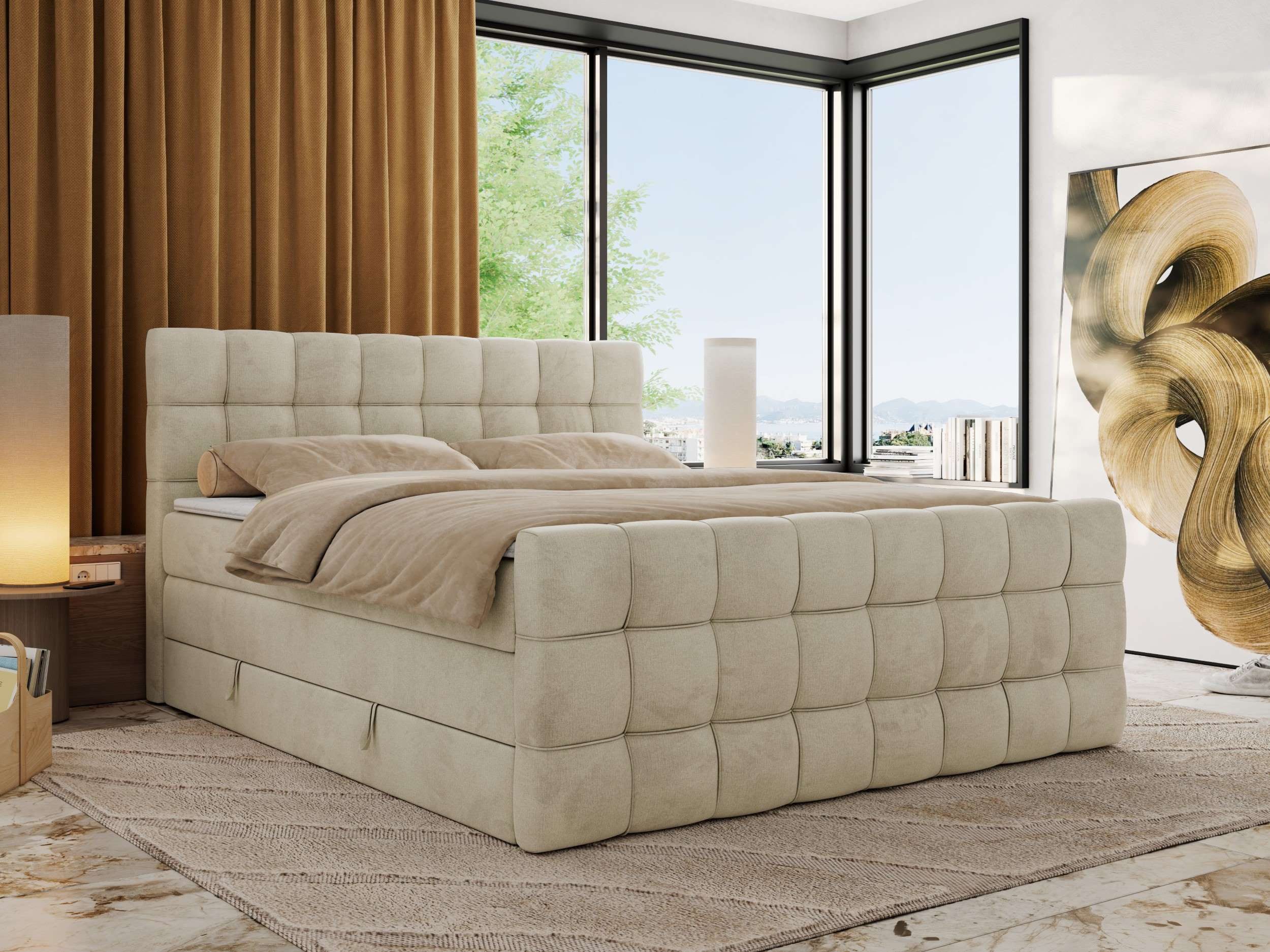 MKS MÖBEL Boxspringbett ALTIVO KING DUO (Packung, Set, Bettkästen, Topper T25/Visco, T30-Schaum, 120-200x200 cm), Doppelbett, Multipocket-Matratzen, Boxspringbett, Fußteil