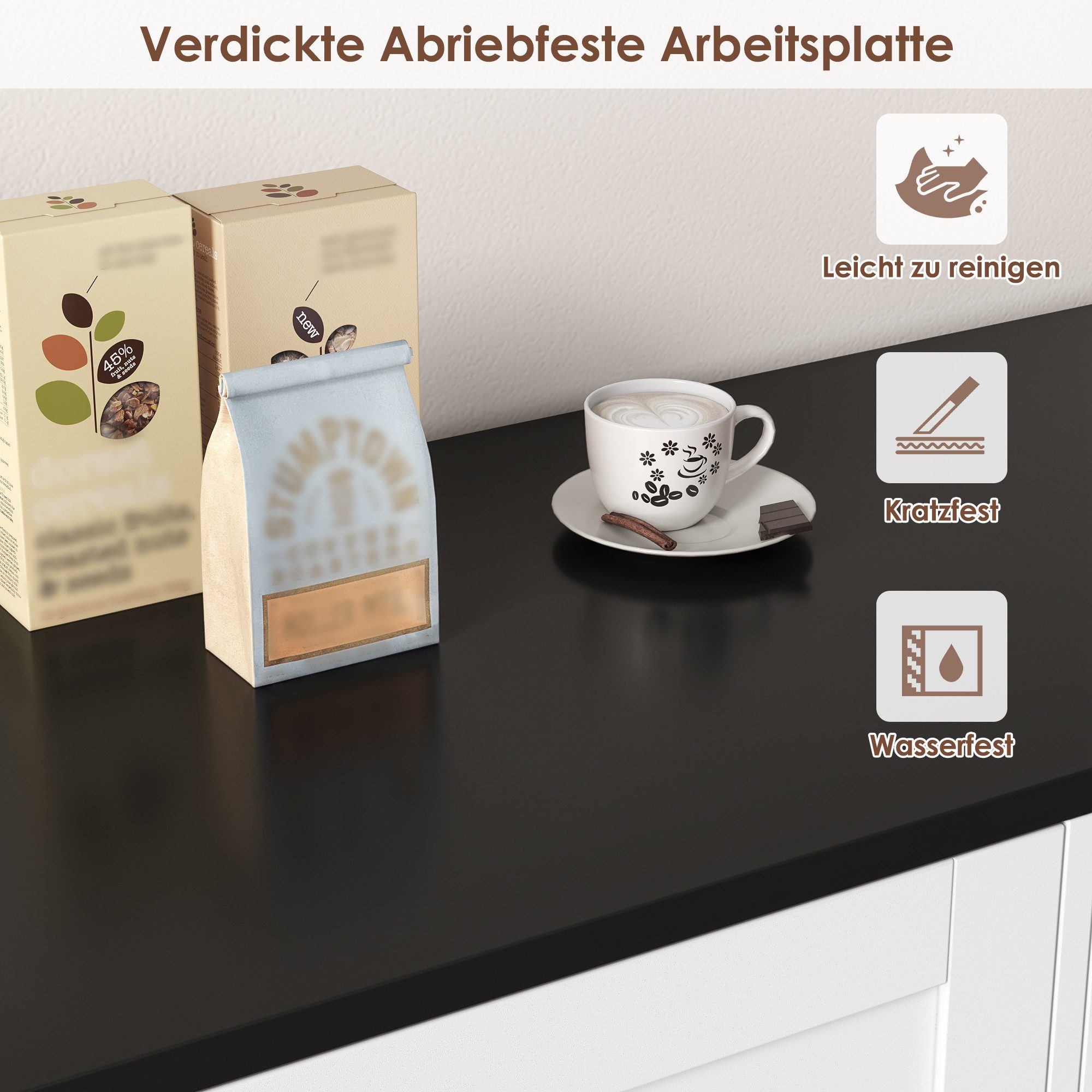 HOMECHO Buffet 120cm Küchenschrank mit 2 Schubladen 4 Türen