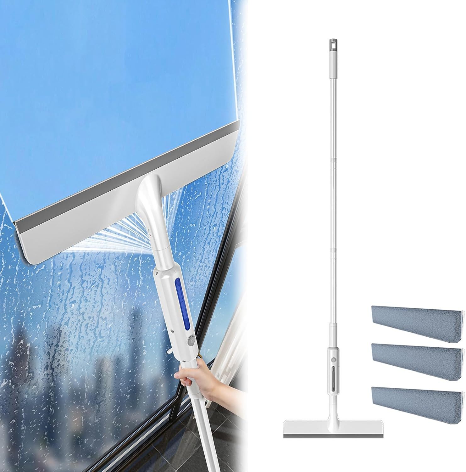 Vivitar Fensterreiniger Fensterreinigungsgerät mit Teleskopstiel und Teleskopstangee, 30cm Wischbrett Geeignet für Fensterreinigung 145cm Fensterabzieher