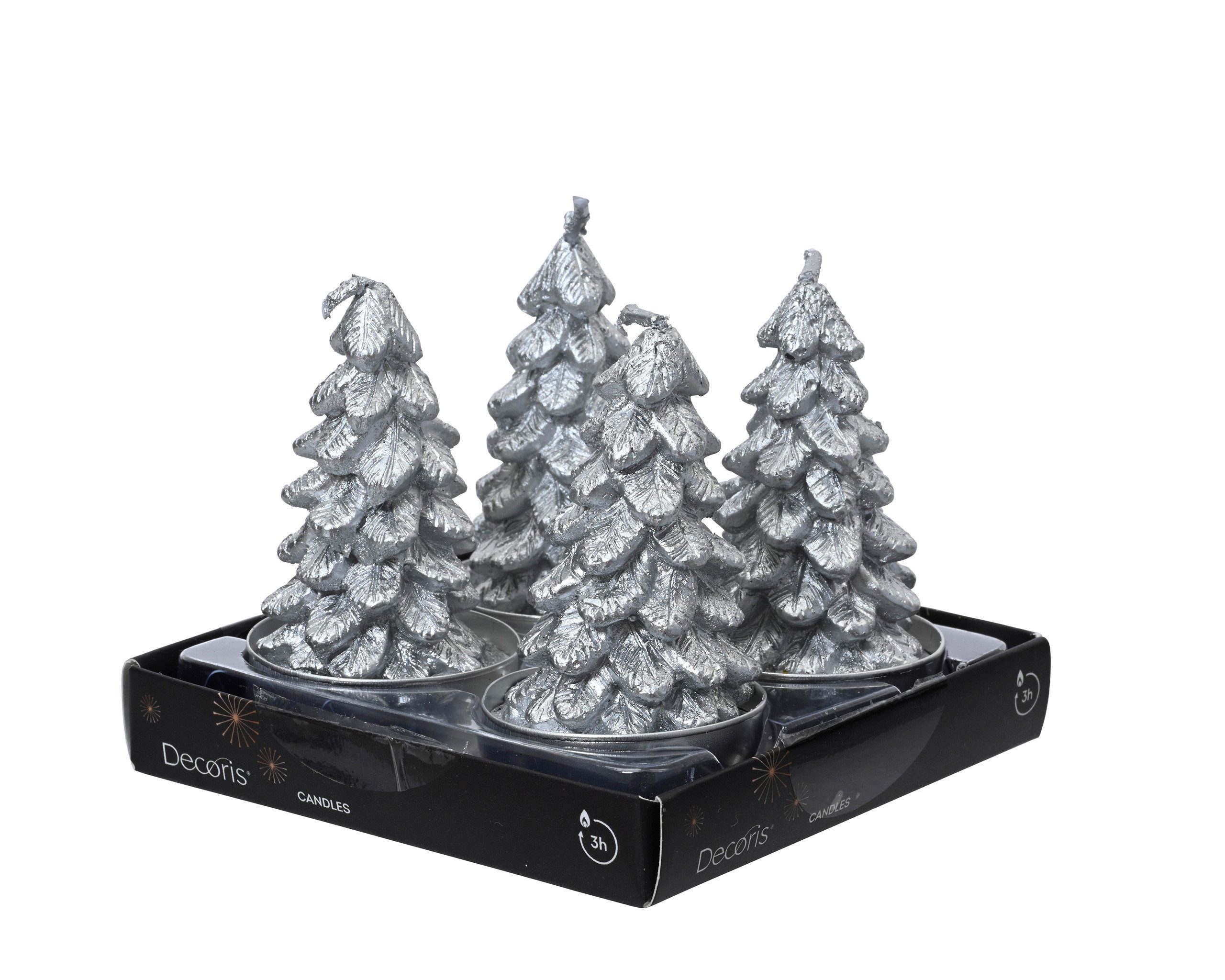 Kaemingk Teelicht, Чайные свечи Свечи Paraffin 7cm Tannenbaum Form 4er Set Silber
